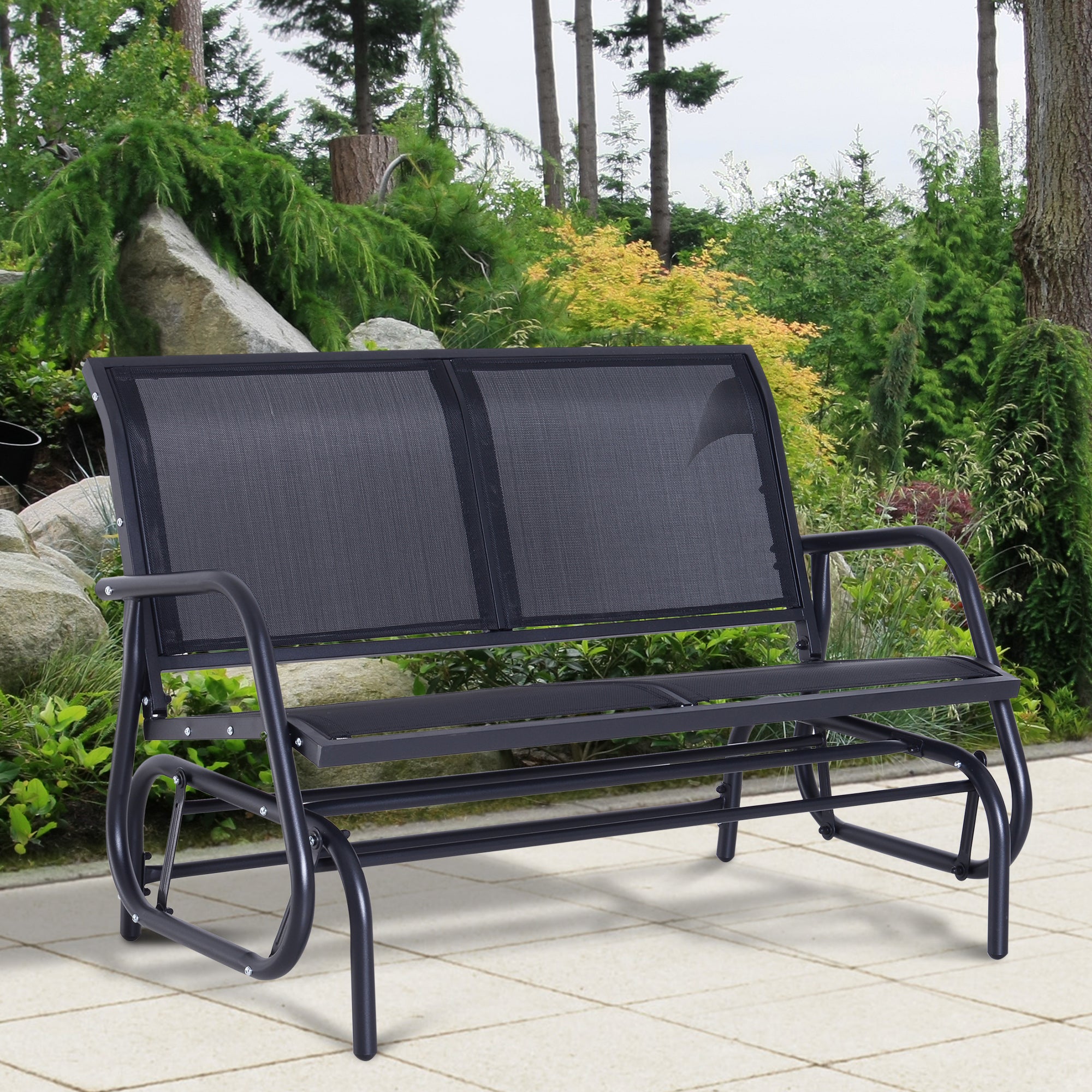 2-Person Outdoor Glider Bench Double Swing Loveseat with Steel Frame - Black