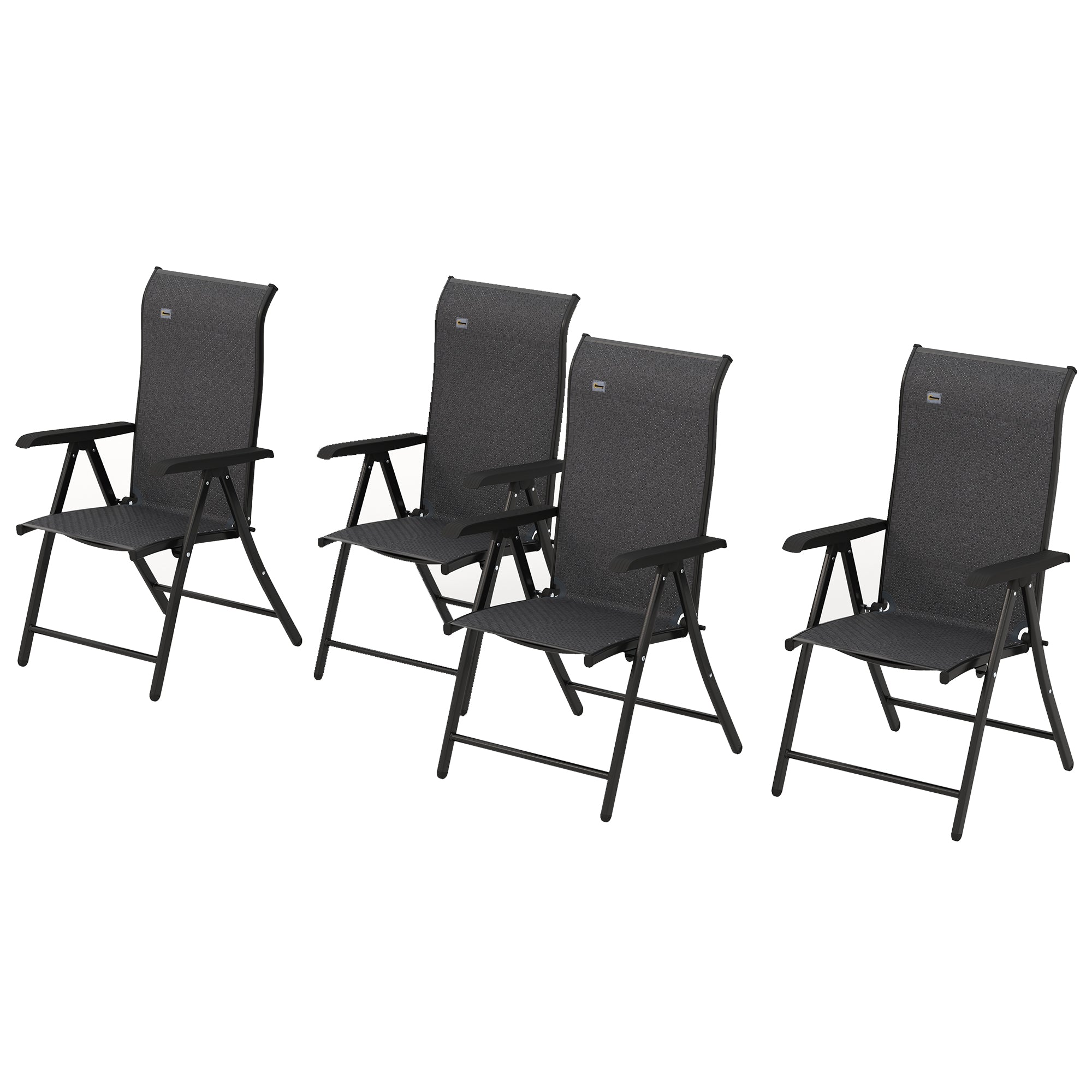 4 Piece Outdoor Folding Rattan Chair Set with Adjustable Backrest - Black