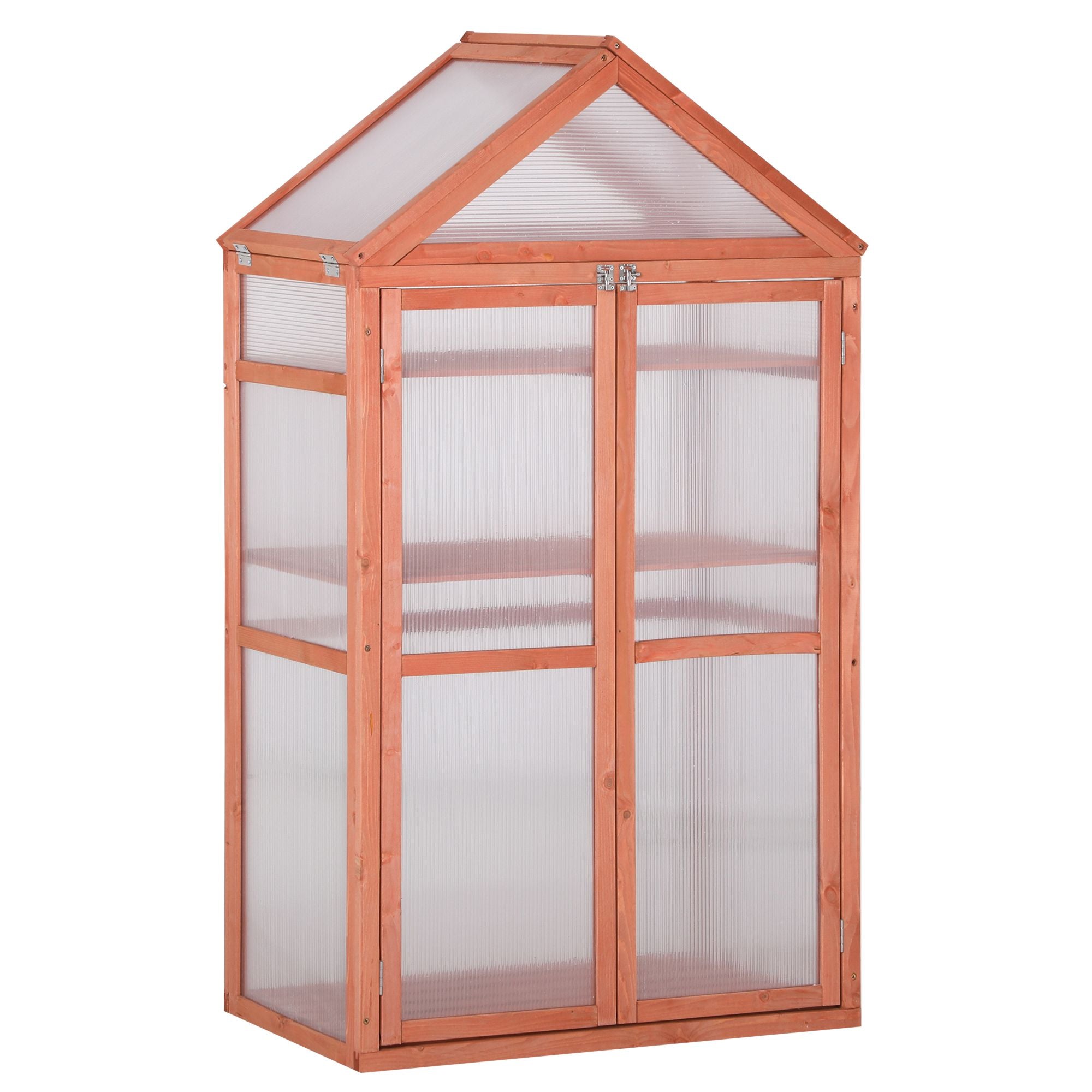 3 Tier Wooden Cold Frame Greenhouse with Polycarbonate Panels - Orange