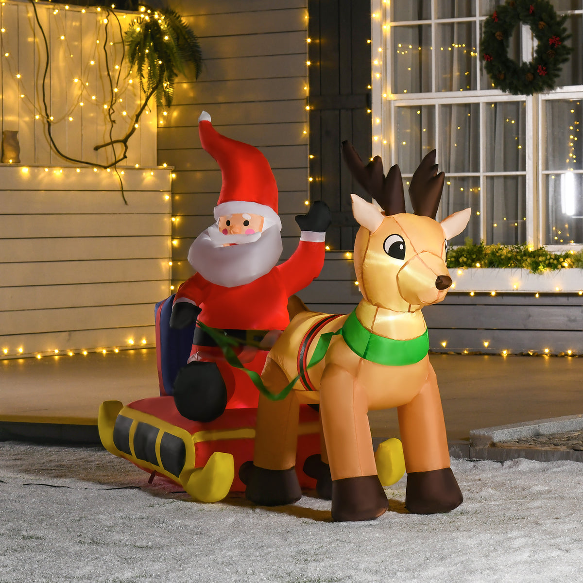 Inflatable Santa on Sled with Reindeer 122 cm Polyester - Multicolour