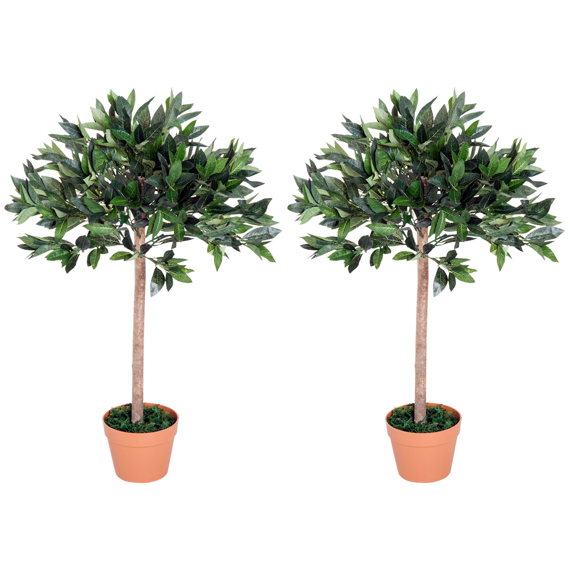 Set of 2 Artificial Laurel Trees with Orange Pots - Green and Orange