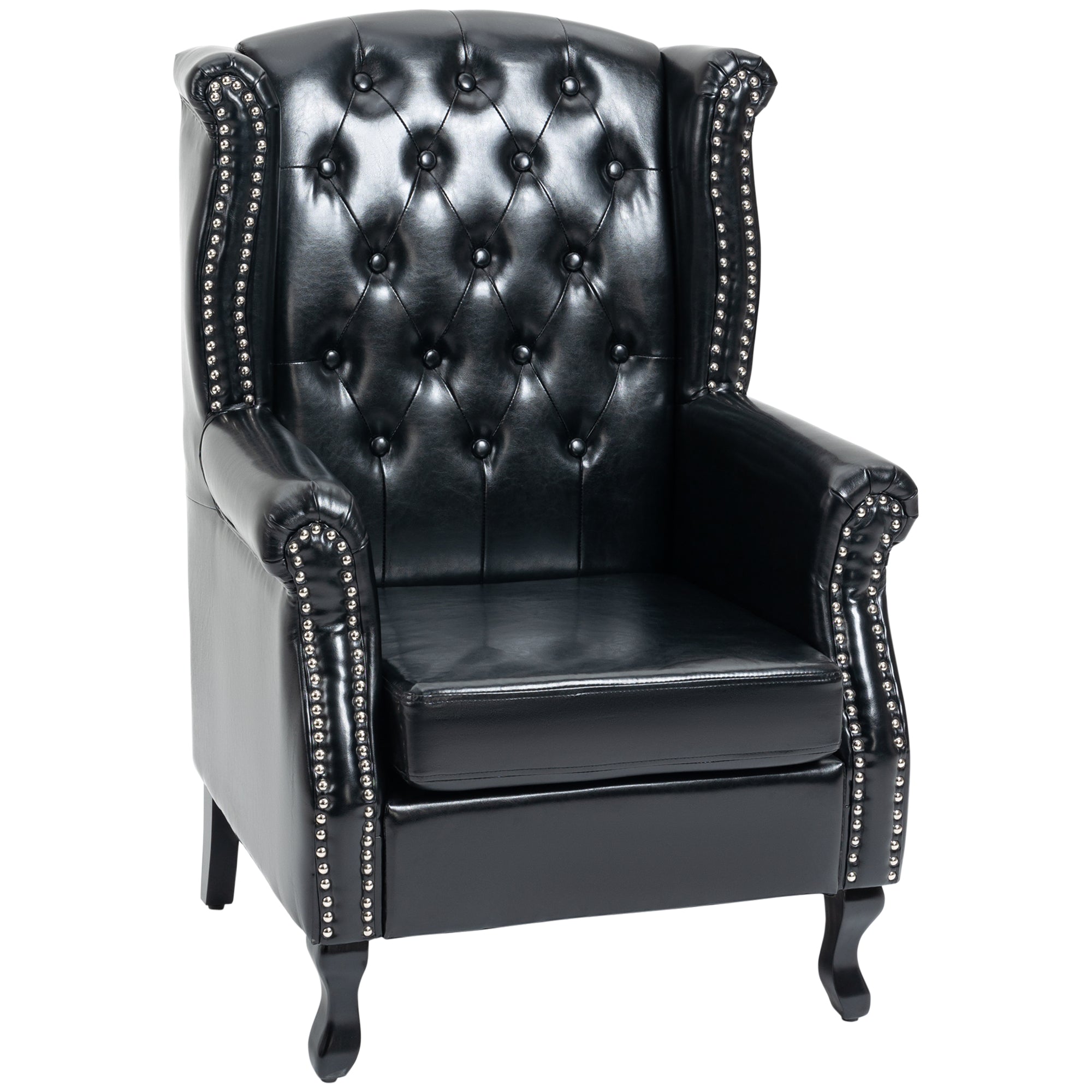 Chesterfield Style Wingback Accent Chair with Nail Head Trim - Black