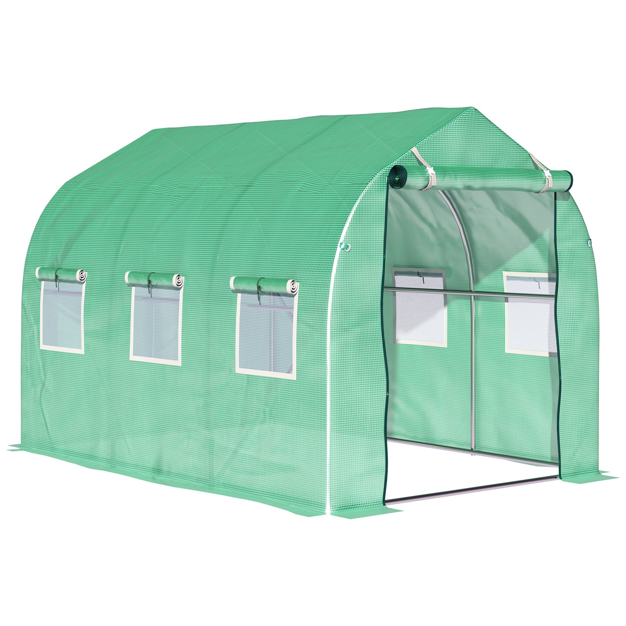 3 x 2 Metre Walk-In Polytunnel Greenhouse with Door & Windows - Green