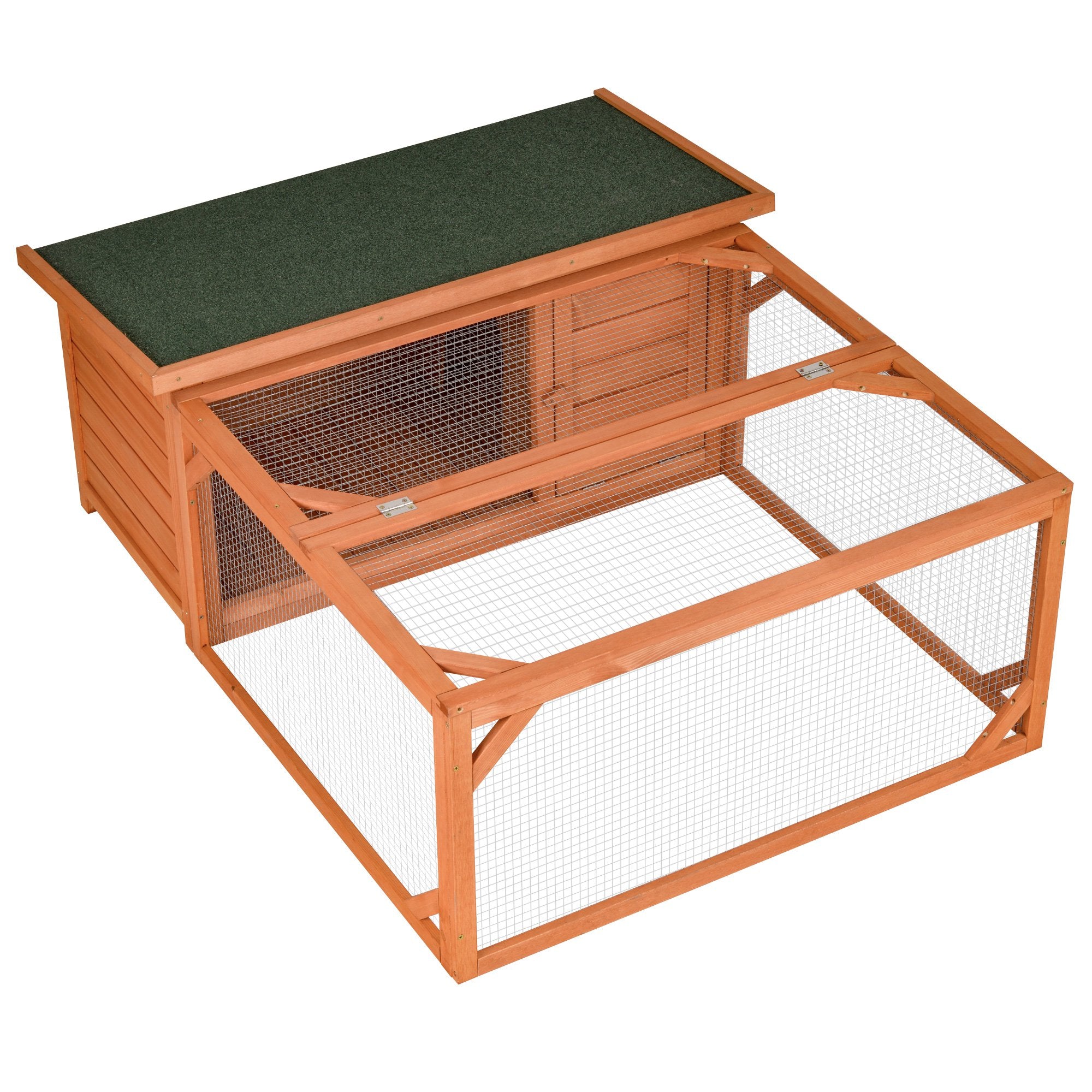 Small Animal Hutch with Off-Ground House & Run for Guinea Pigs, Ferrets, Bunnies 125.5x100x49cm - Orange