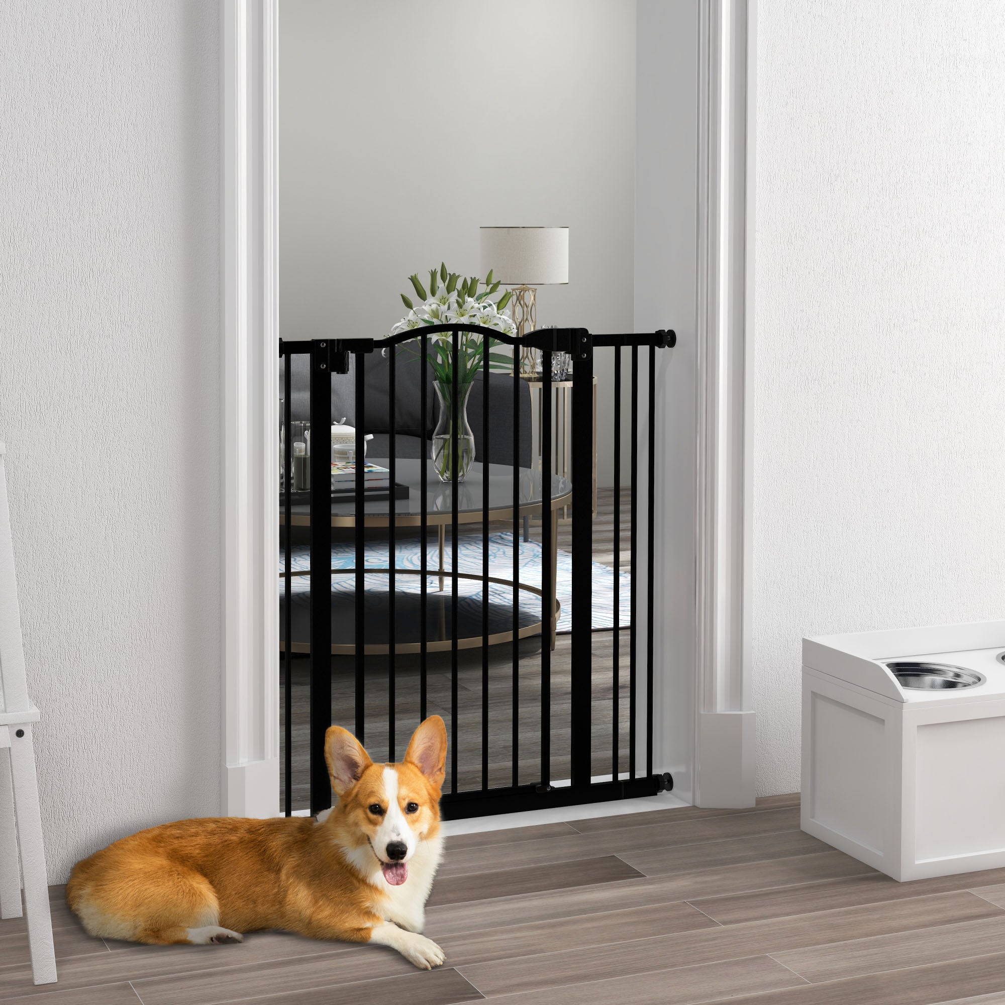 Metal Pet Safety Folding Dog Gate with Double Lock - Black