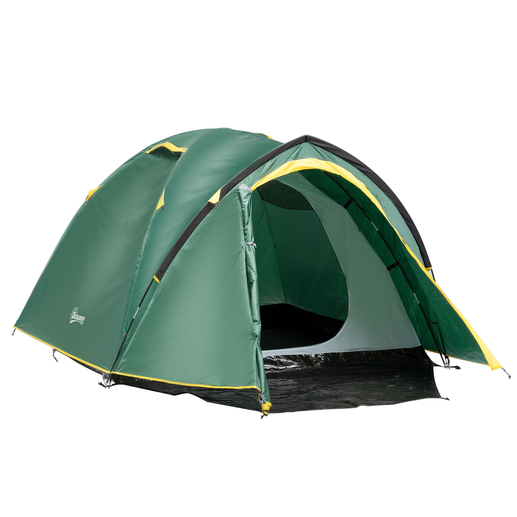 2 Person Waterproof Dome Camping Tent with Large Windows - Green and Yellow