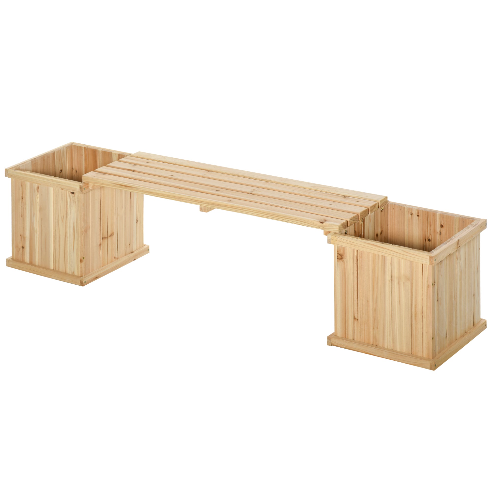 Wooden Garden Planter and Bench Raised Bed Combination - Natural Brown