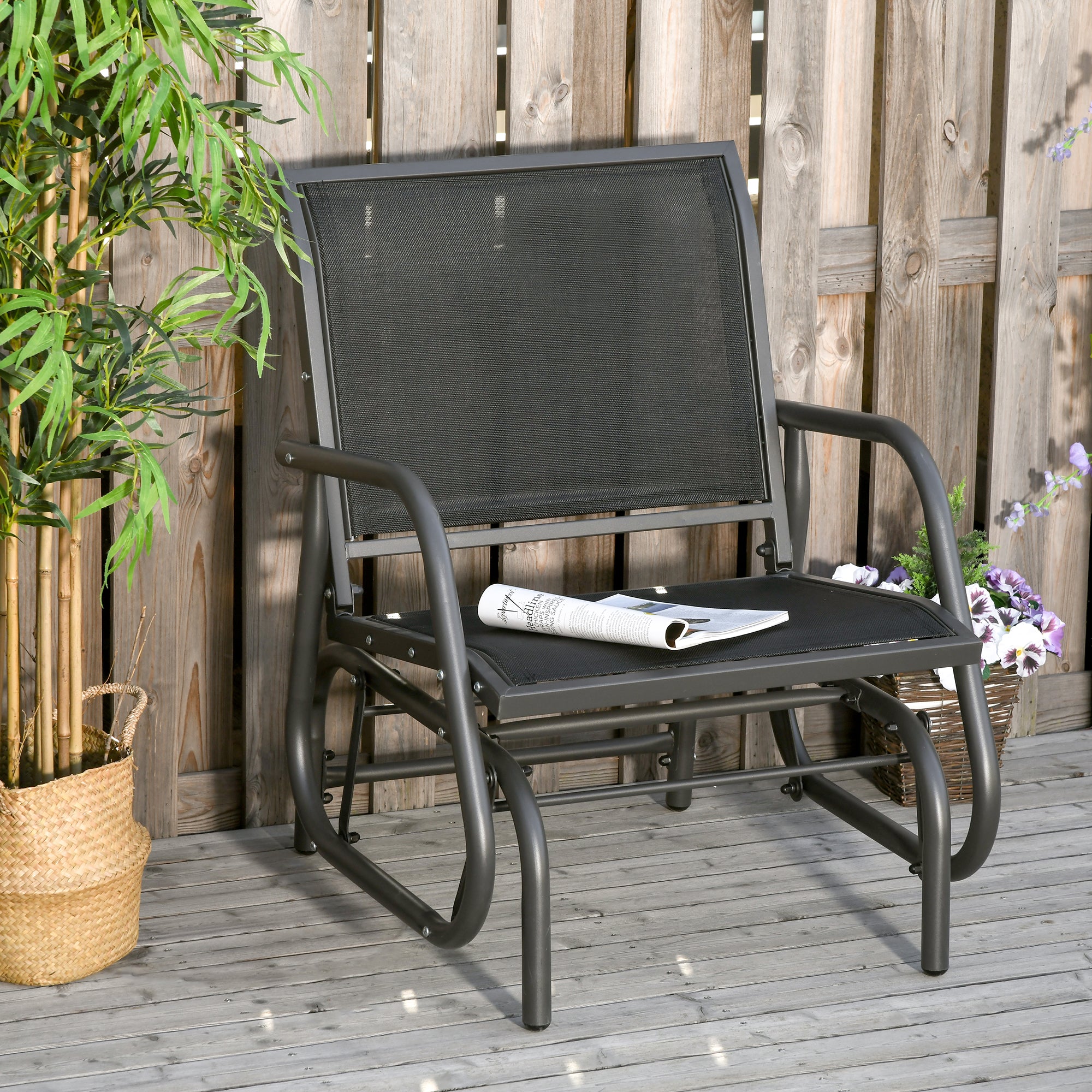 1 Piece Outdoor Gliding Swing Chair with Mesh Seat Steel Frame Dark Grey