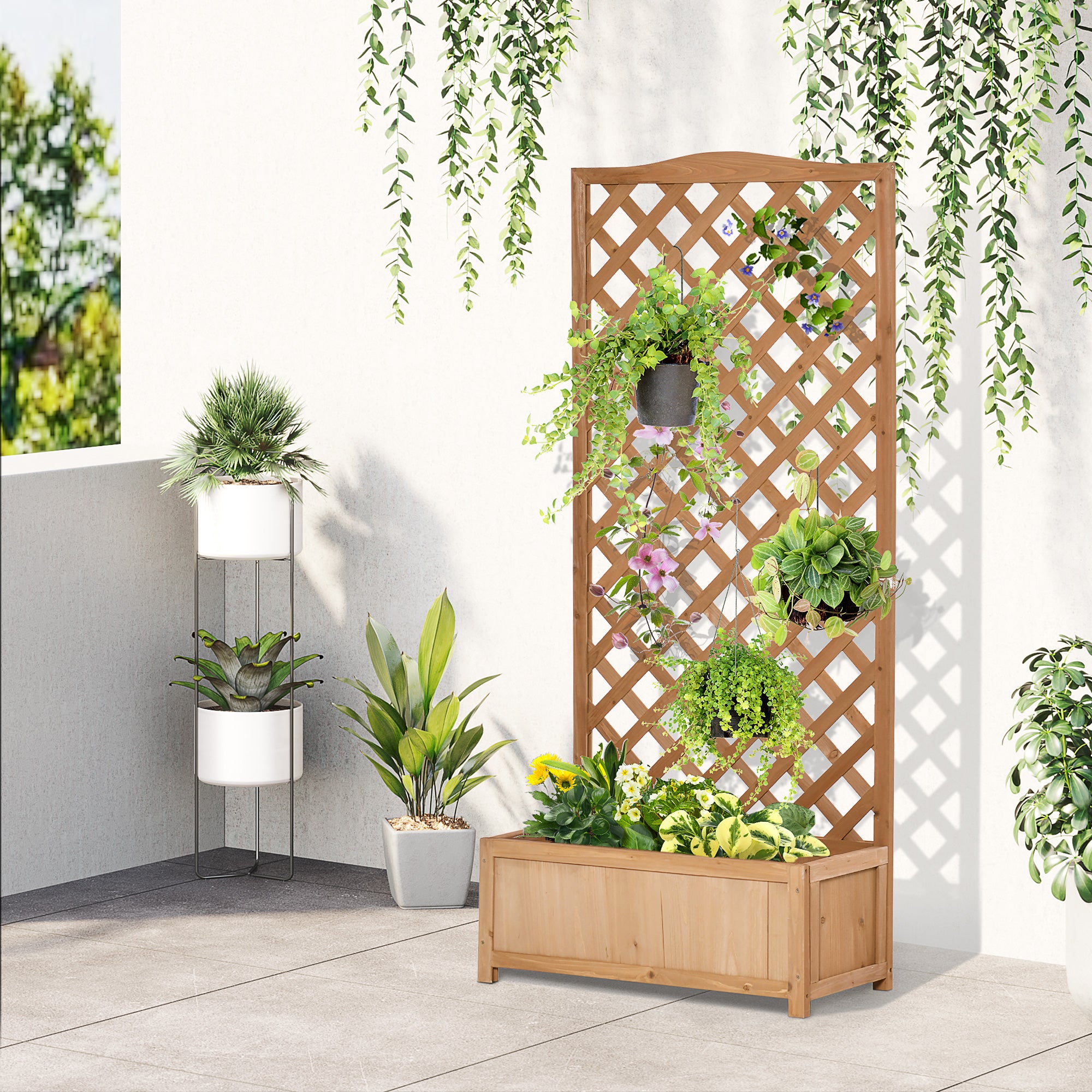 Wooden Garden Planter Box with Trellis Raised Bed 76x36x170 cm - Brown