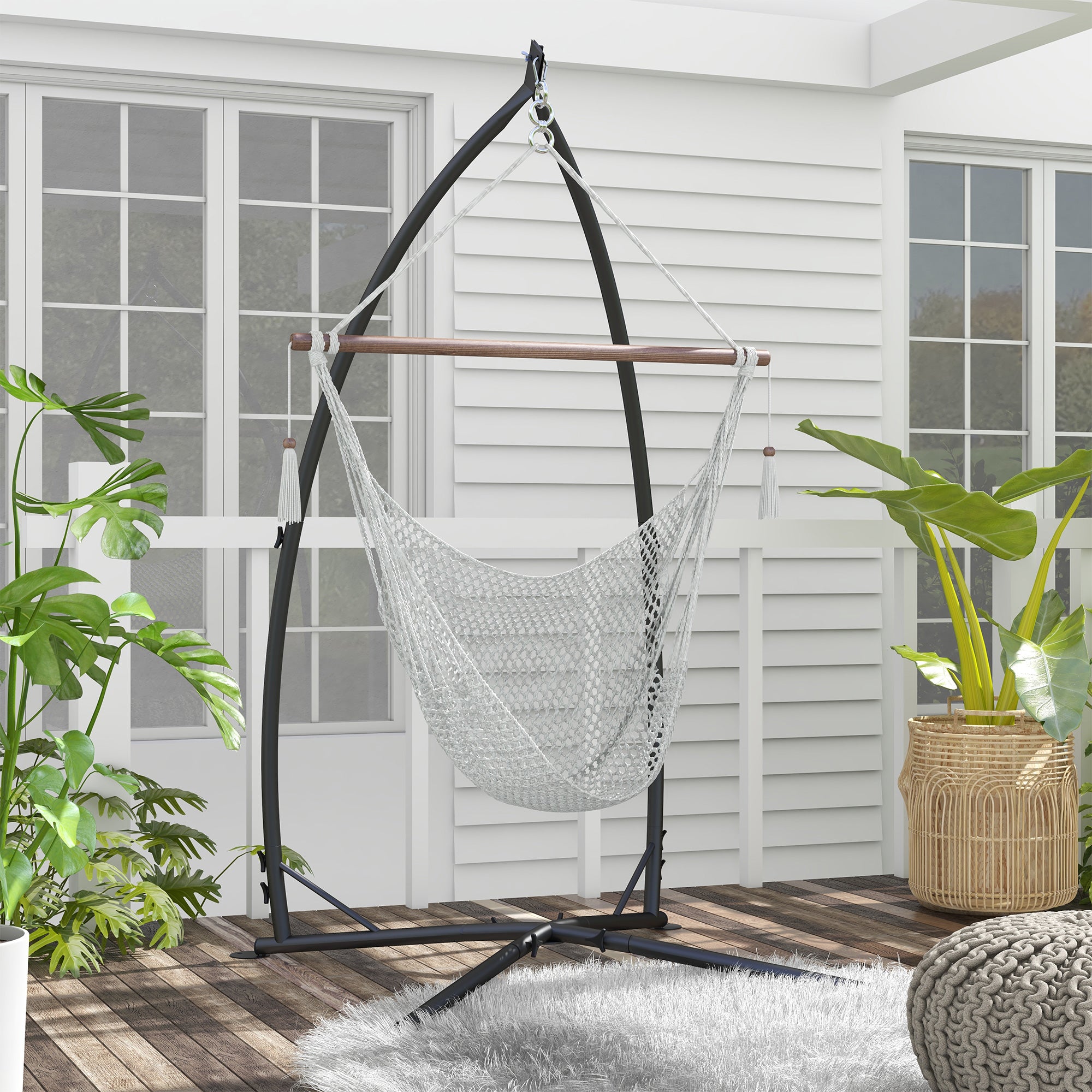 Heavy Duty Metal Hammock Chair Stand with Chain - Black