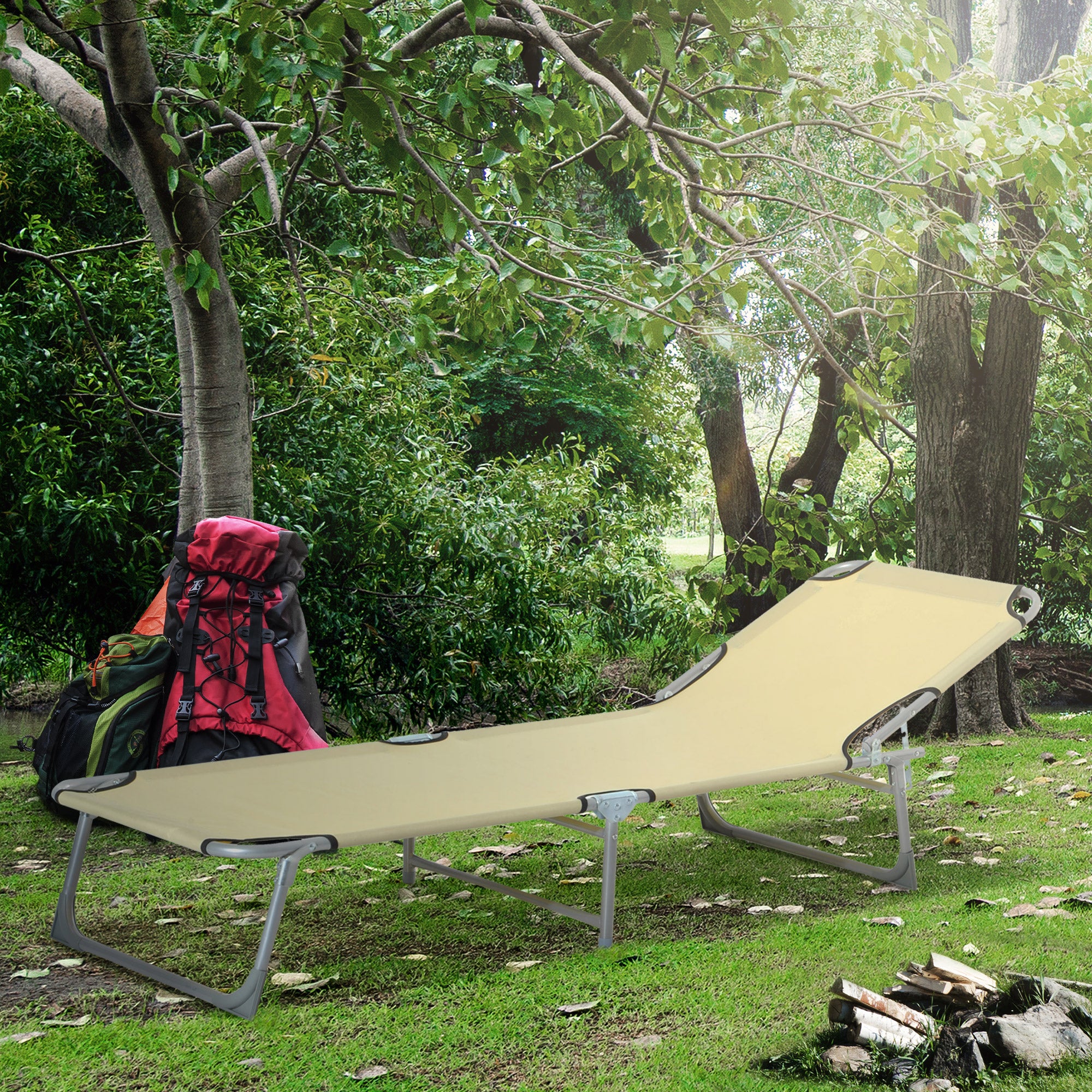Portable Adjustable Lounger With Oxford Cloth - Beige