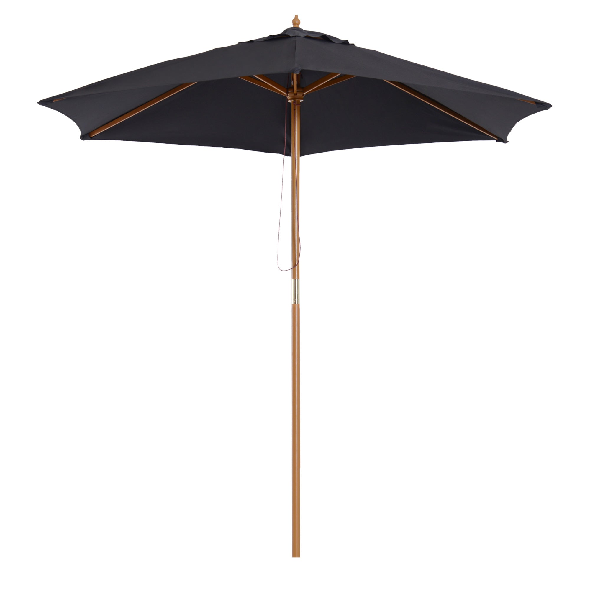 2.5m Wooden Garden Patio Parasol with Pulley Mechanism - Black