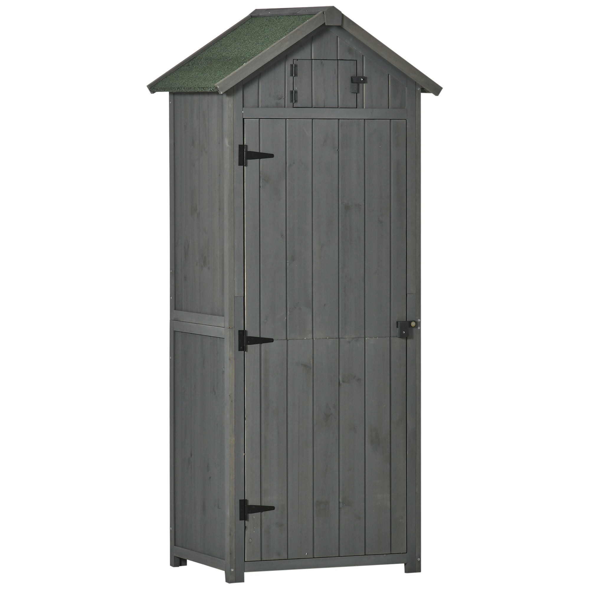 Garden Shed with 3 Shelves Solid Fir Wood Storage Cabinet Grey