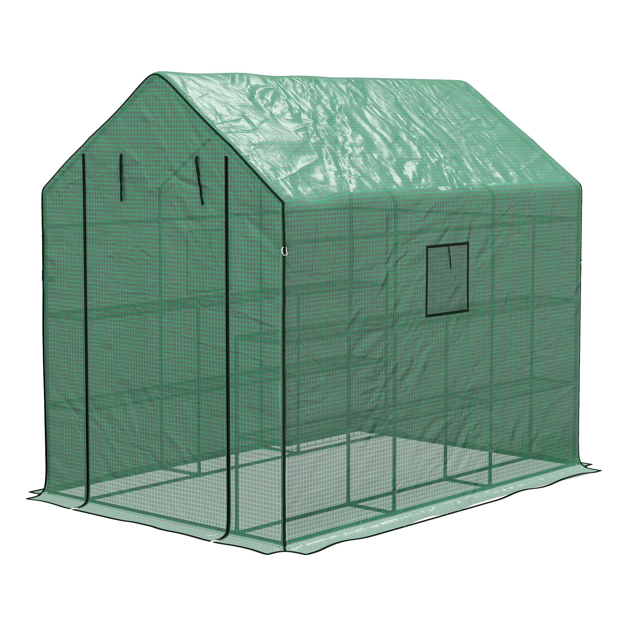 Walk-in Greenhouse with 3 Tier Shelves and Reinforced PE Cover Green