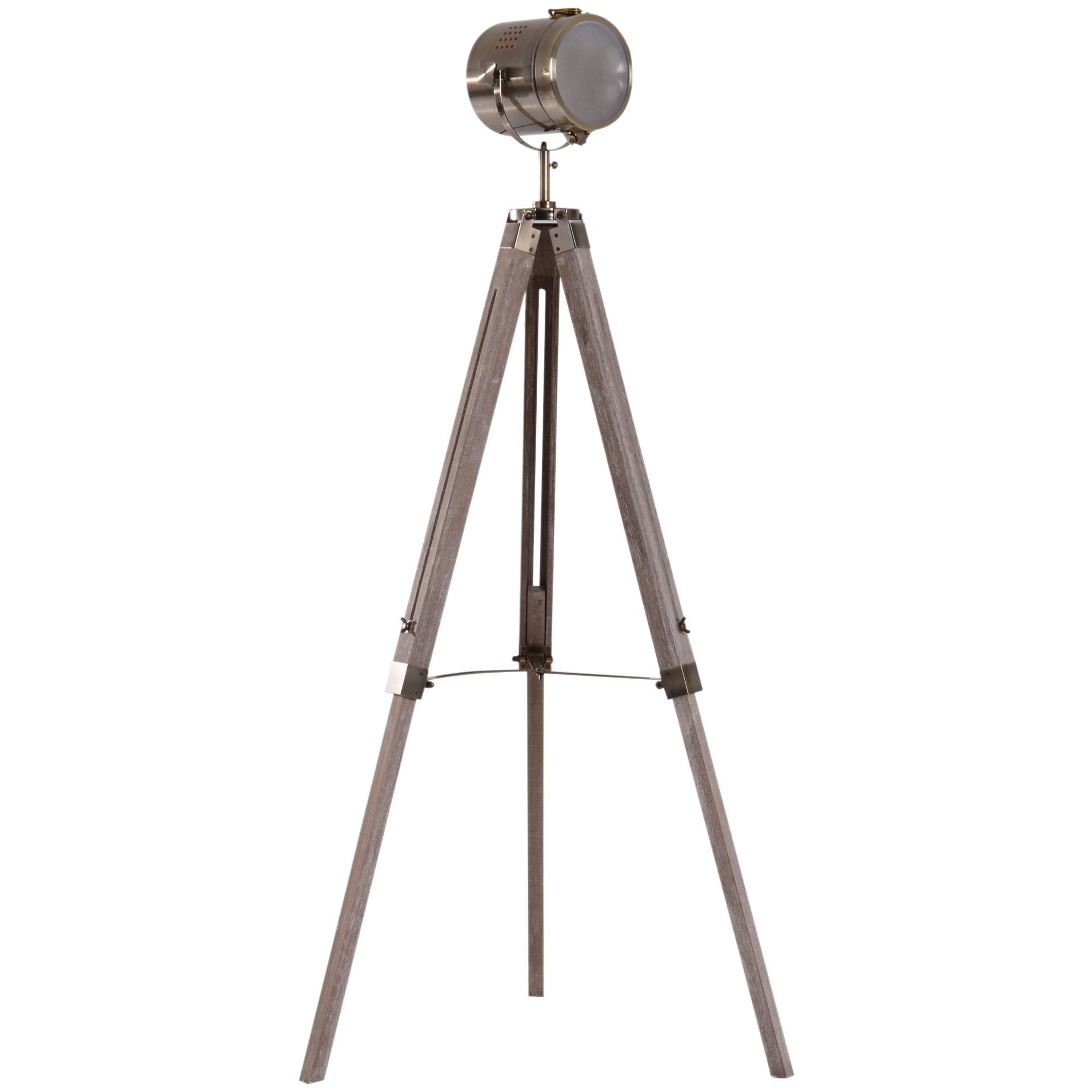 Vintage Tripod Floor Lamp Retro Industrial Photography Light Spotlight Antique Searchlight Wooden Base