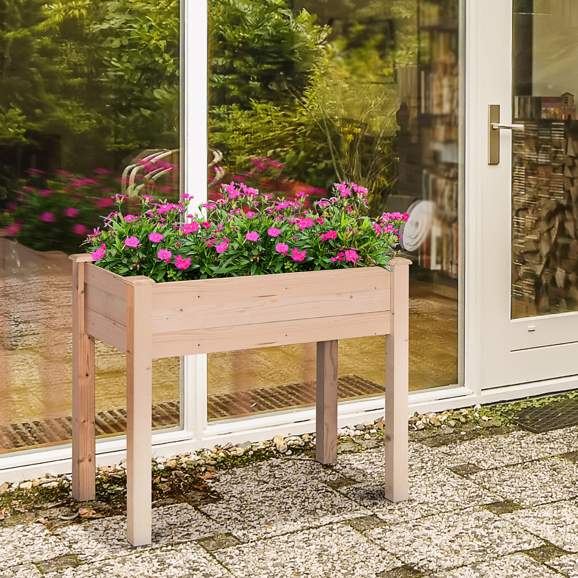 Rectangular Raised Fir Wood Garden Planter Bed - Oak Tone