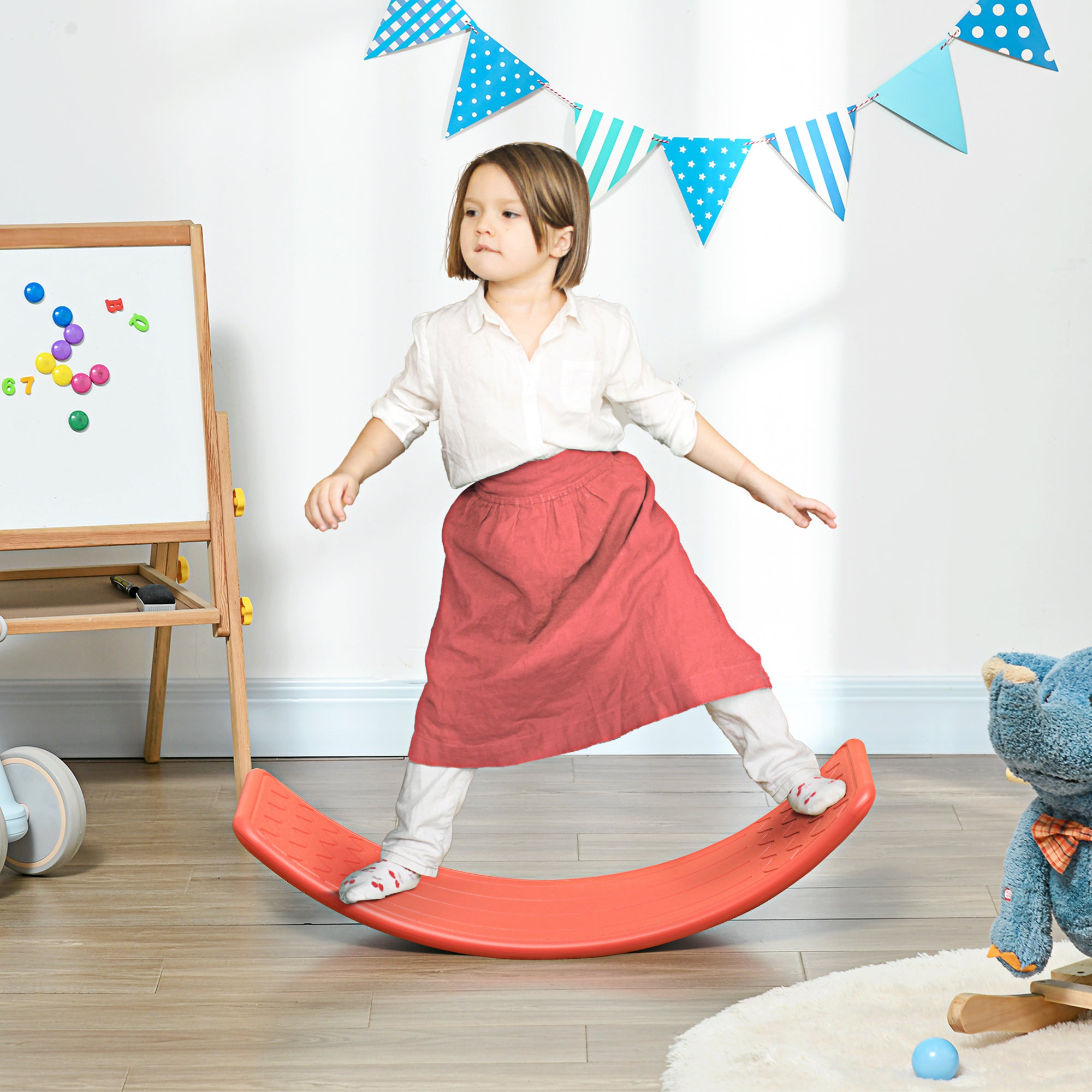 Montessori Balance Board for Kids Ages 3-6 - Red