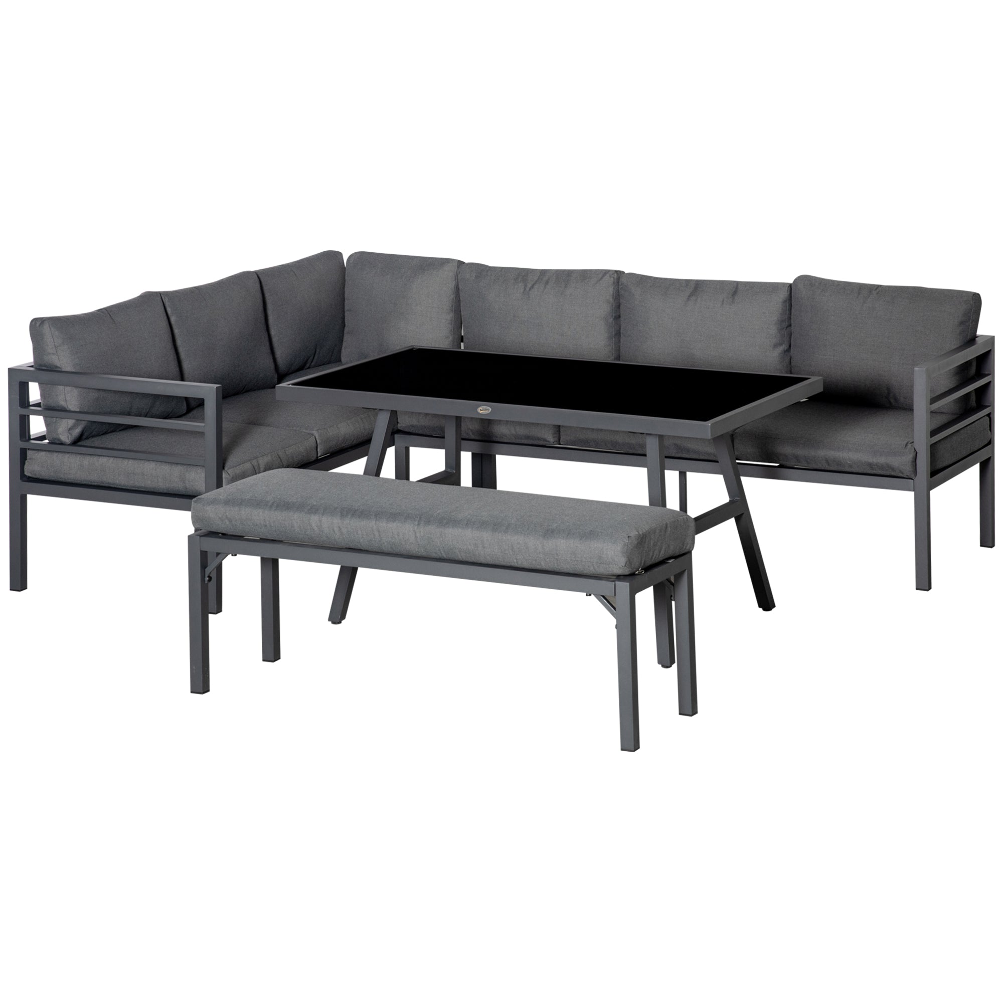 4 Piece L-Shaped Aluminium Garden Furniture Set 8-Seater Grey