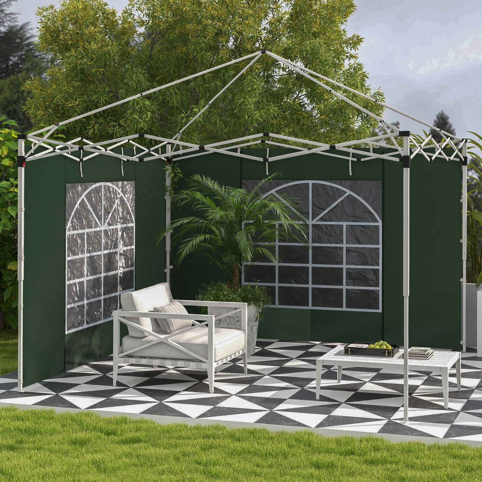 Set of 2 Gazebo Side Panels with Windows and Zipped Doors for 3x3/3x6m Canopy - Green
