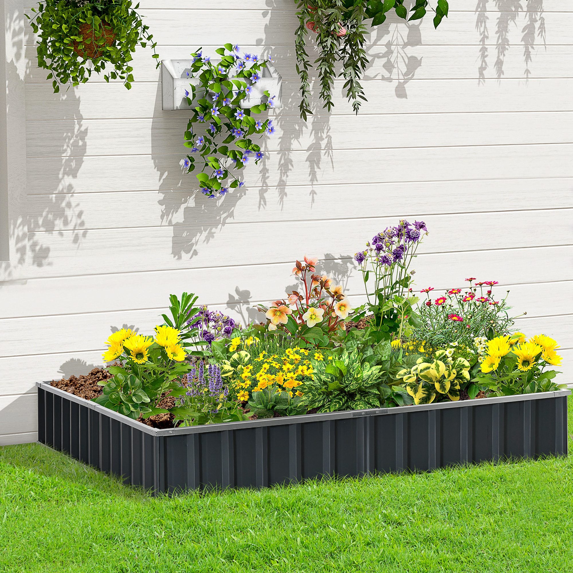 Metal Raised Garden Bed with Open Bottom and Gloves Set - Large Steel Planter Box 258cmx90cm