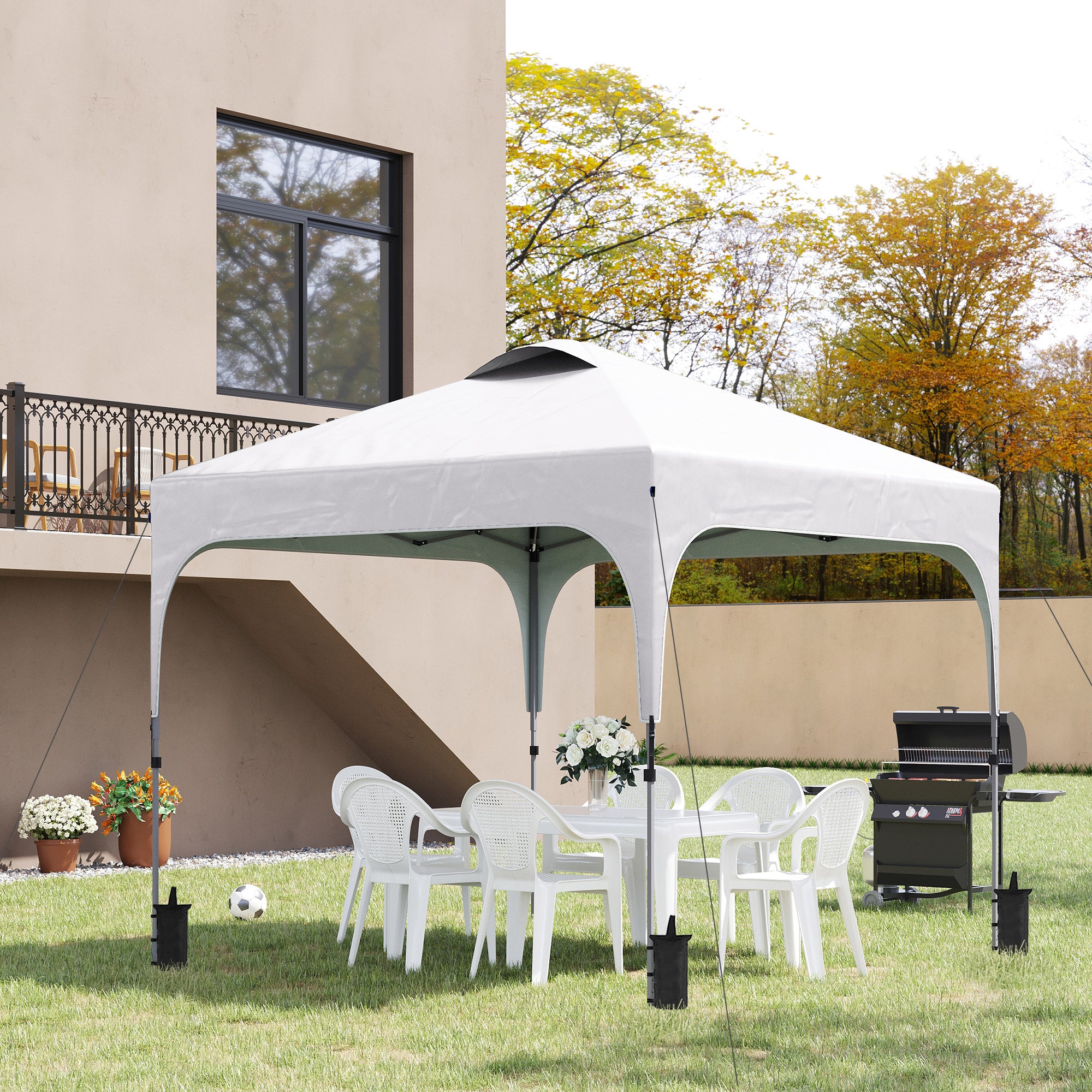 3 x 3 Metre Pop Up Gazebo Set with Wheels and Weight Bags - White
