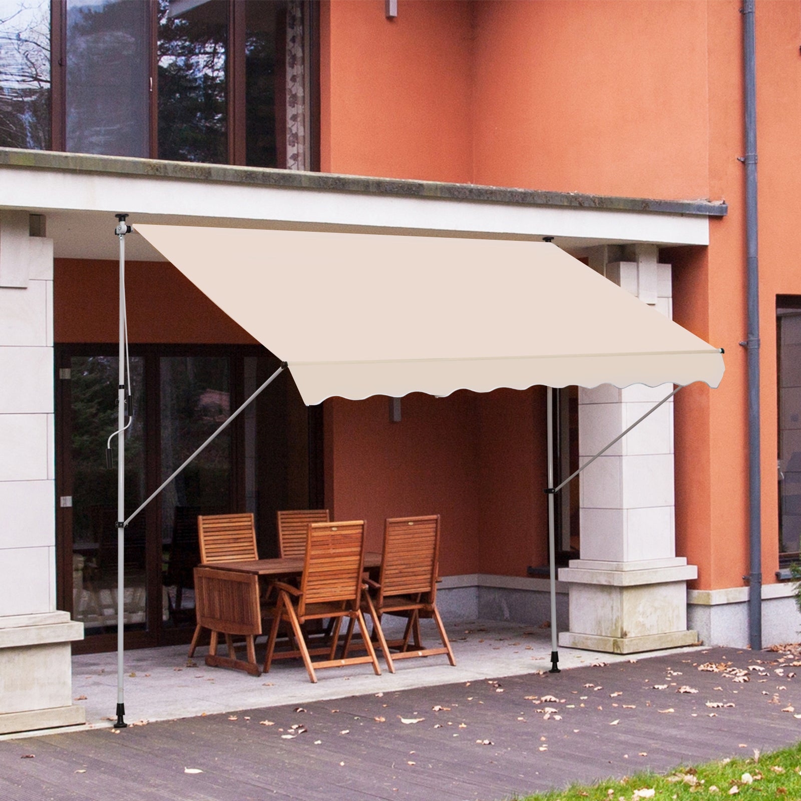 Retractable Aluminium Frame Garden Awning Canopy with Stable Ceiling to Floor Design - Beige