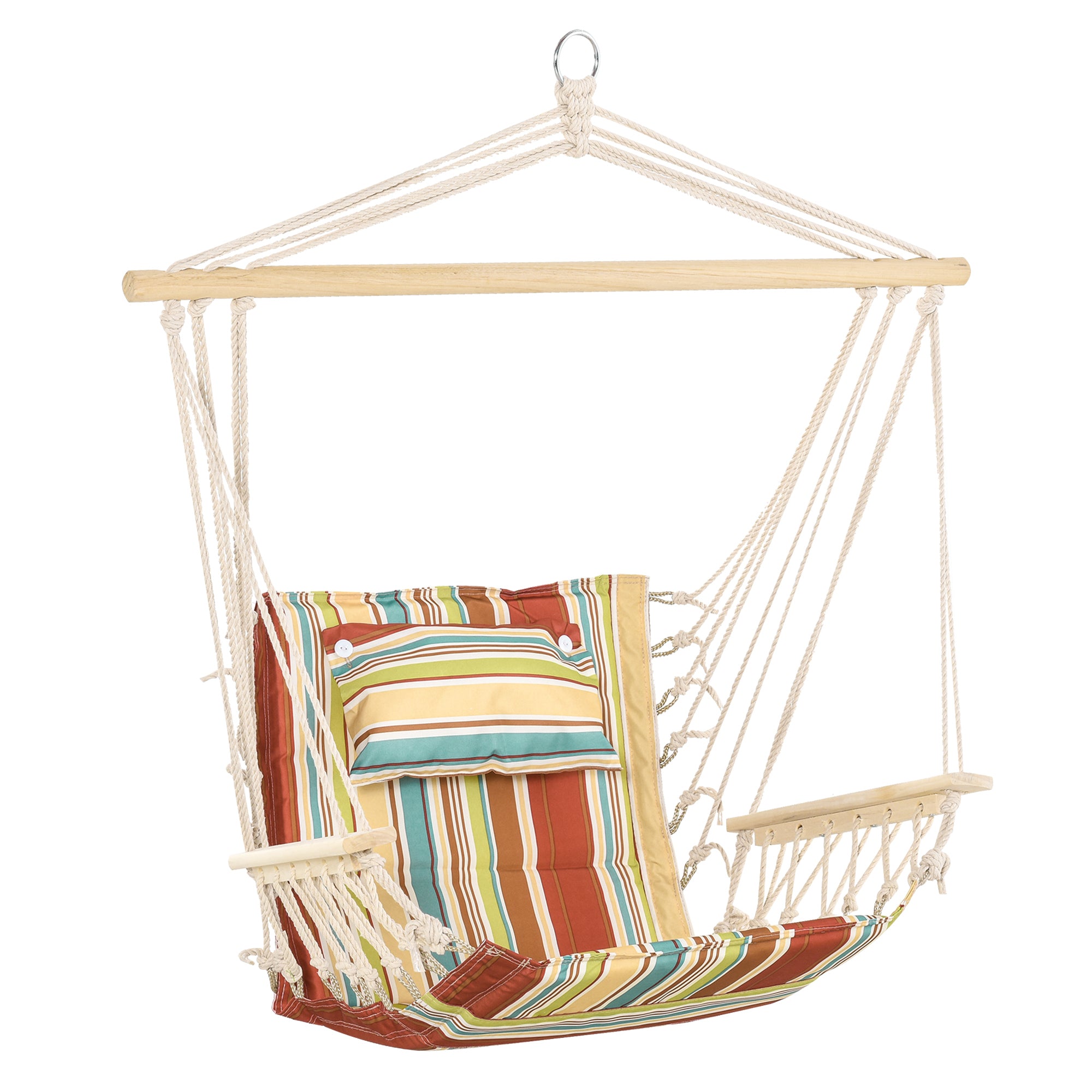 Hanging Hammock Chair Swing with Wide Seat and Thick Rope Frame - Multi-Colour Stripe