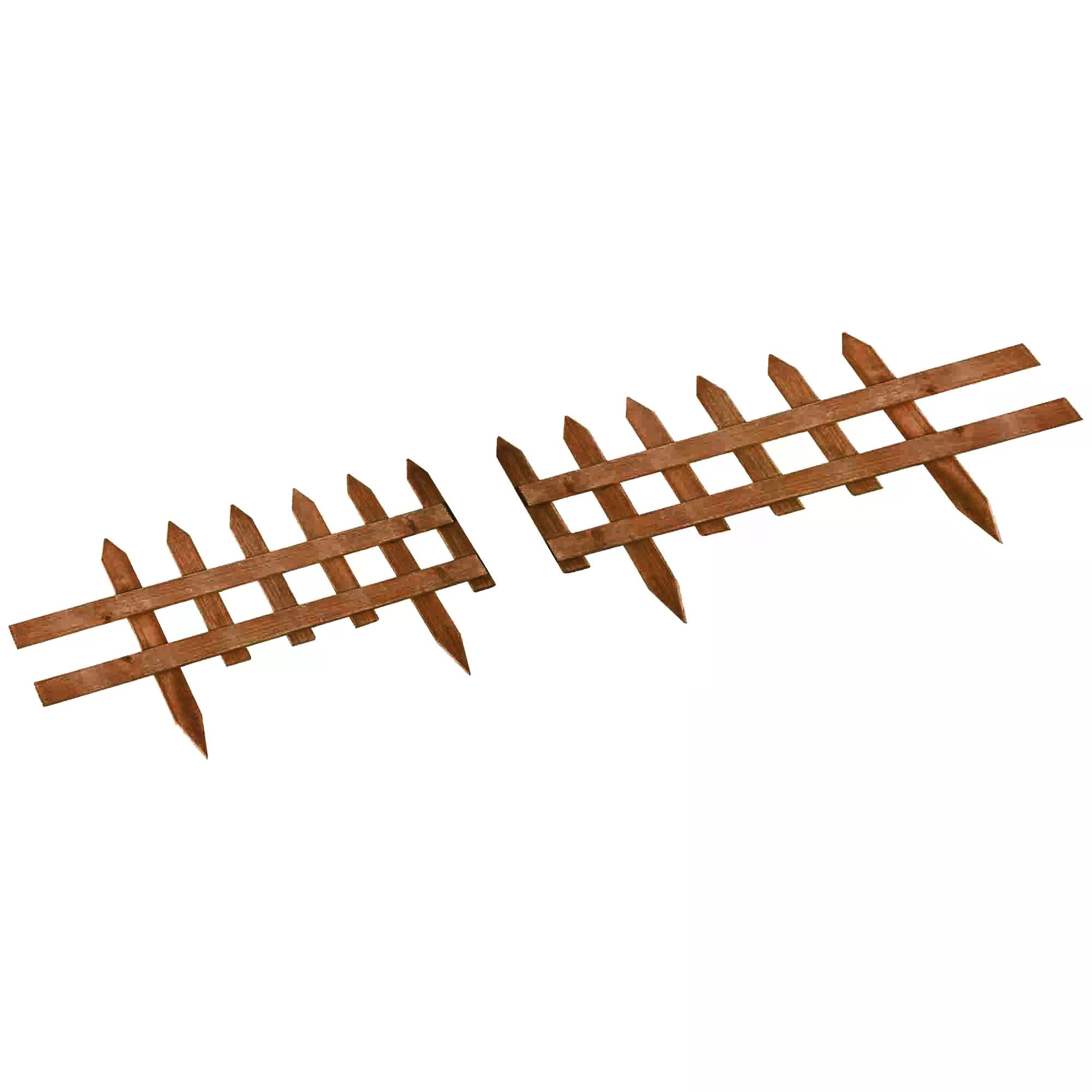 Set of 12 Wooden Border Fences for Garden Edging - Brown