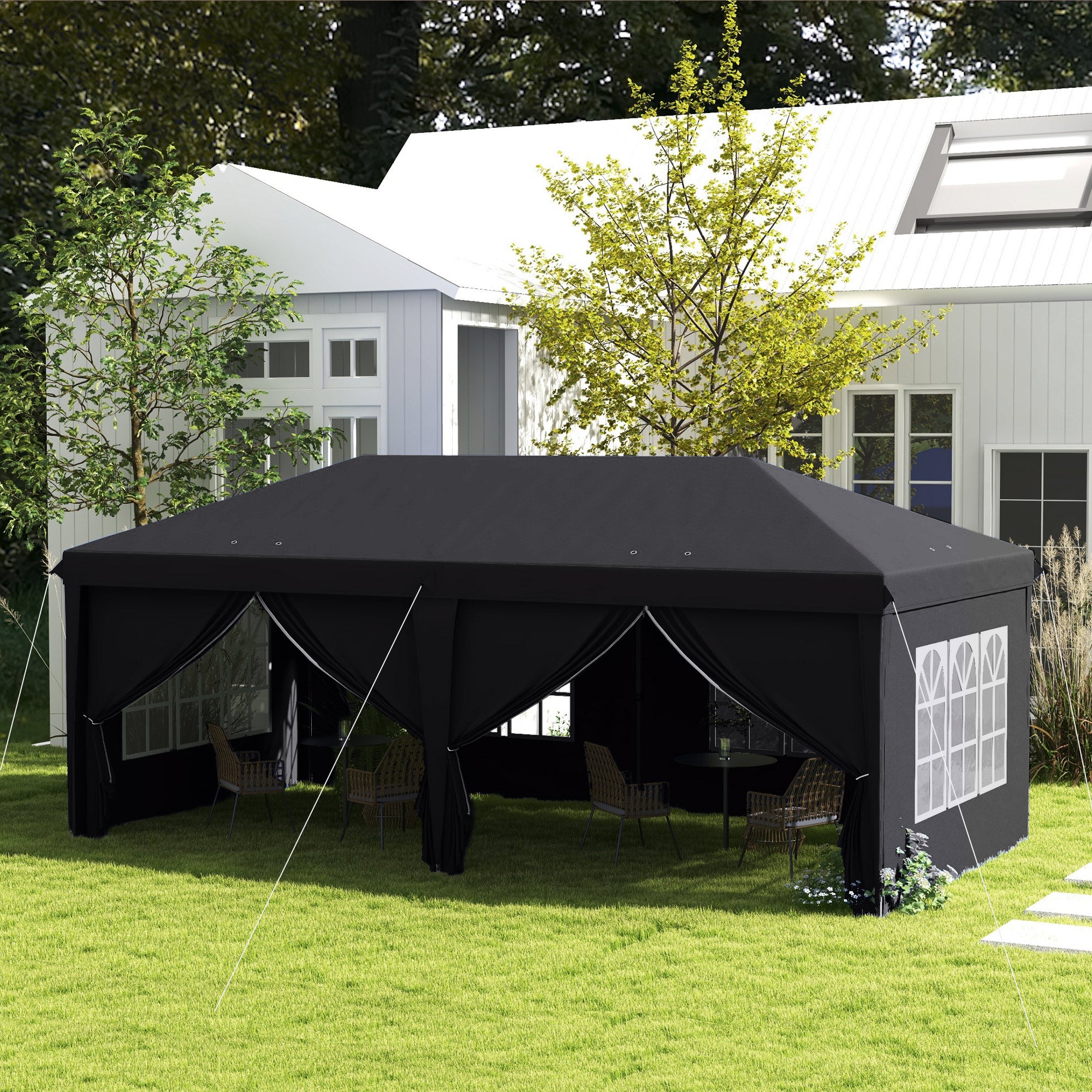 3 Piece Pop Up Gazebo Set with Removable Sides and Windows - Grey