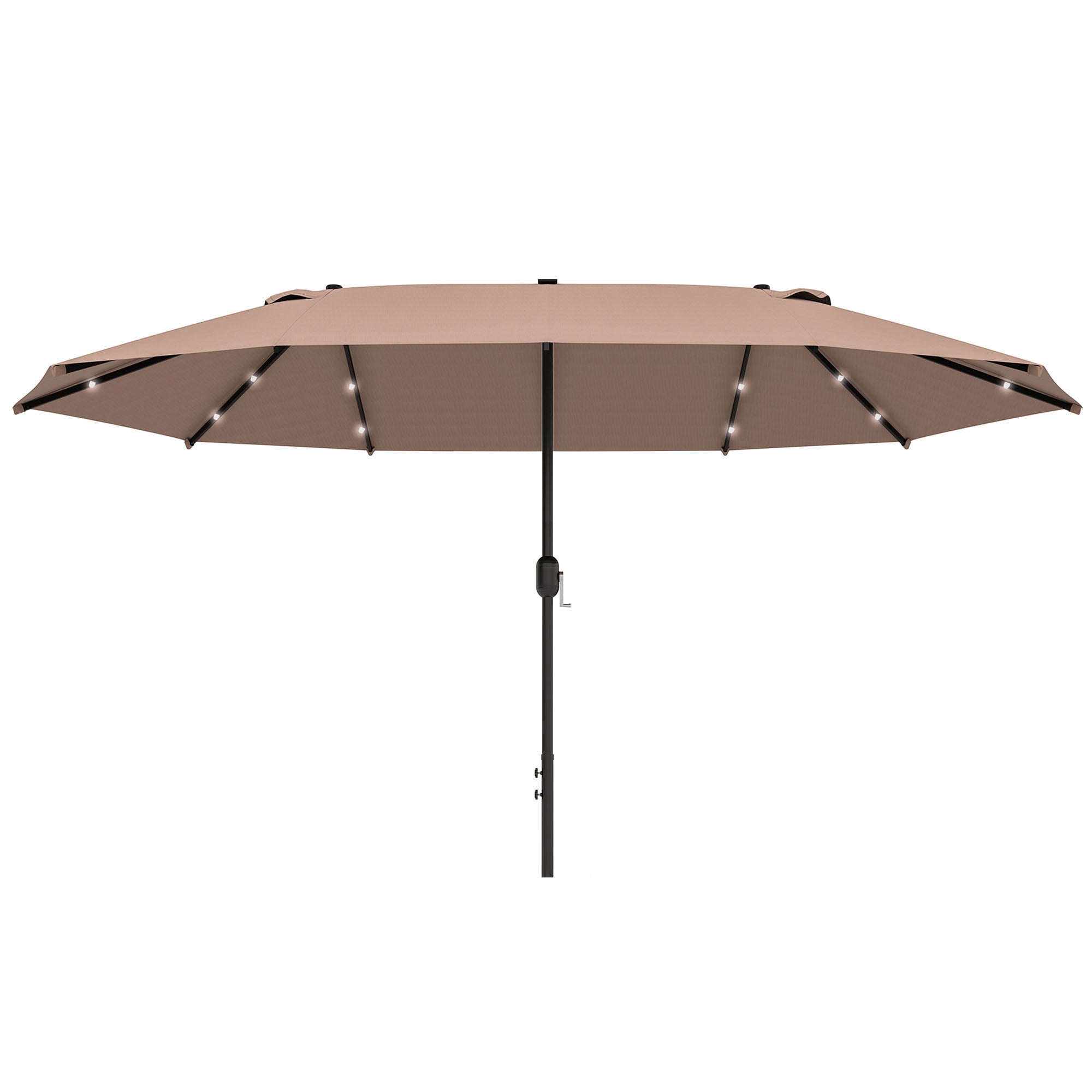 4.4m Double-Sided Garden Parasol with Solar LED Light - Khaki