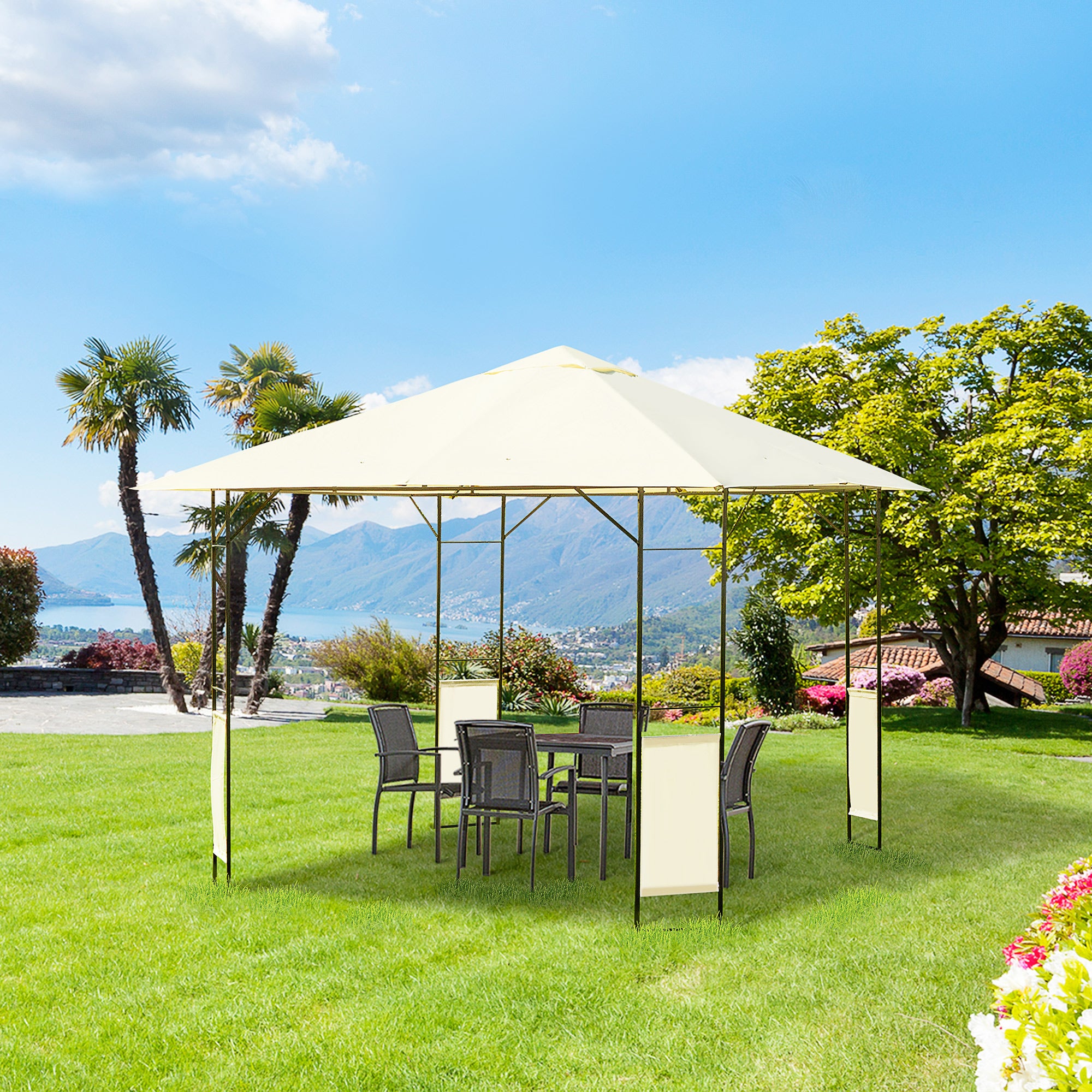 3 x 3 Metre Metal Garden Gazebo with Water-Resistant Canopy - Cream