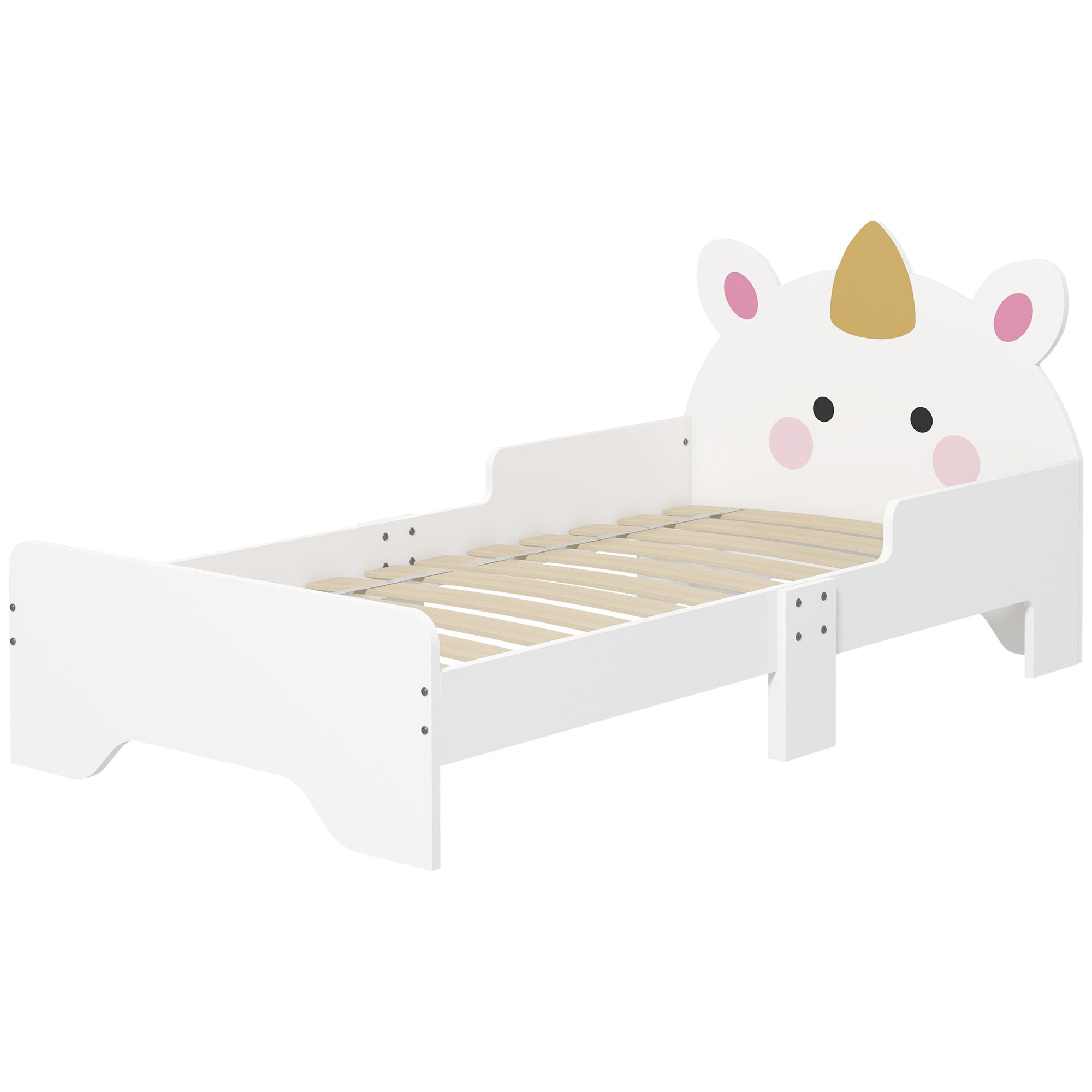 Toddler Bed with Unicorn Design and Safety Rails - White