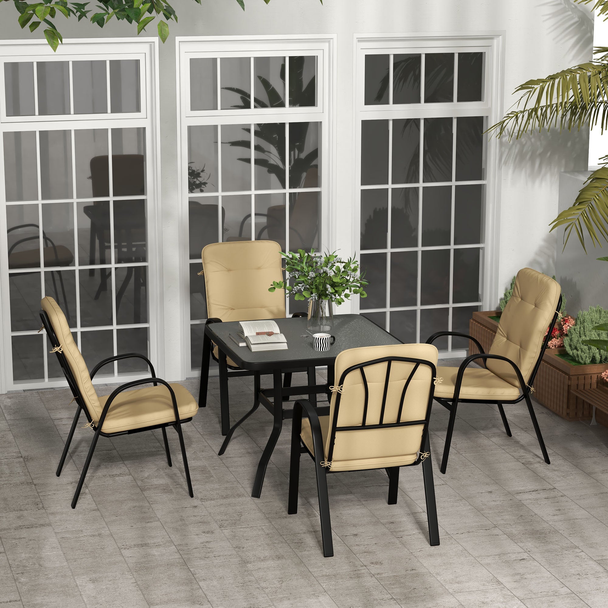 5 Piece Outdoor Garden Dining Set with Cushioned Chairs Beige