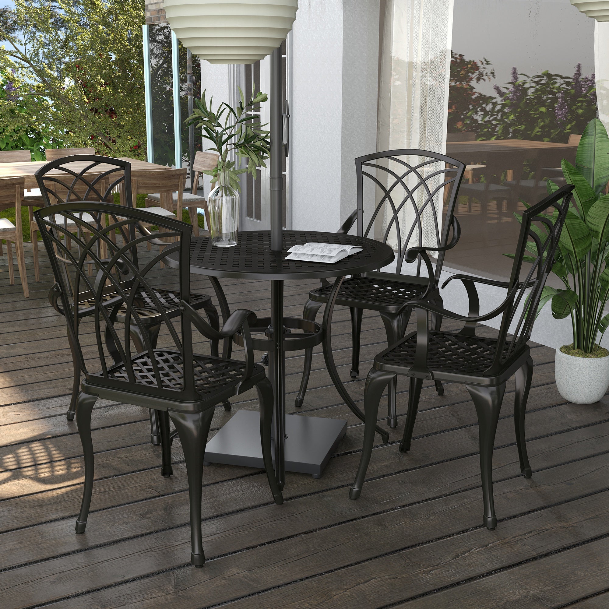 5 Piece Cast Aluminium Outdoor Garden Table and Chair Set - Brown