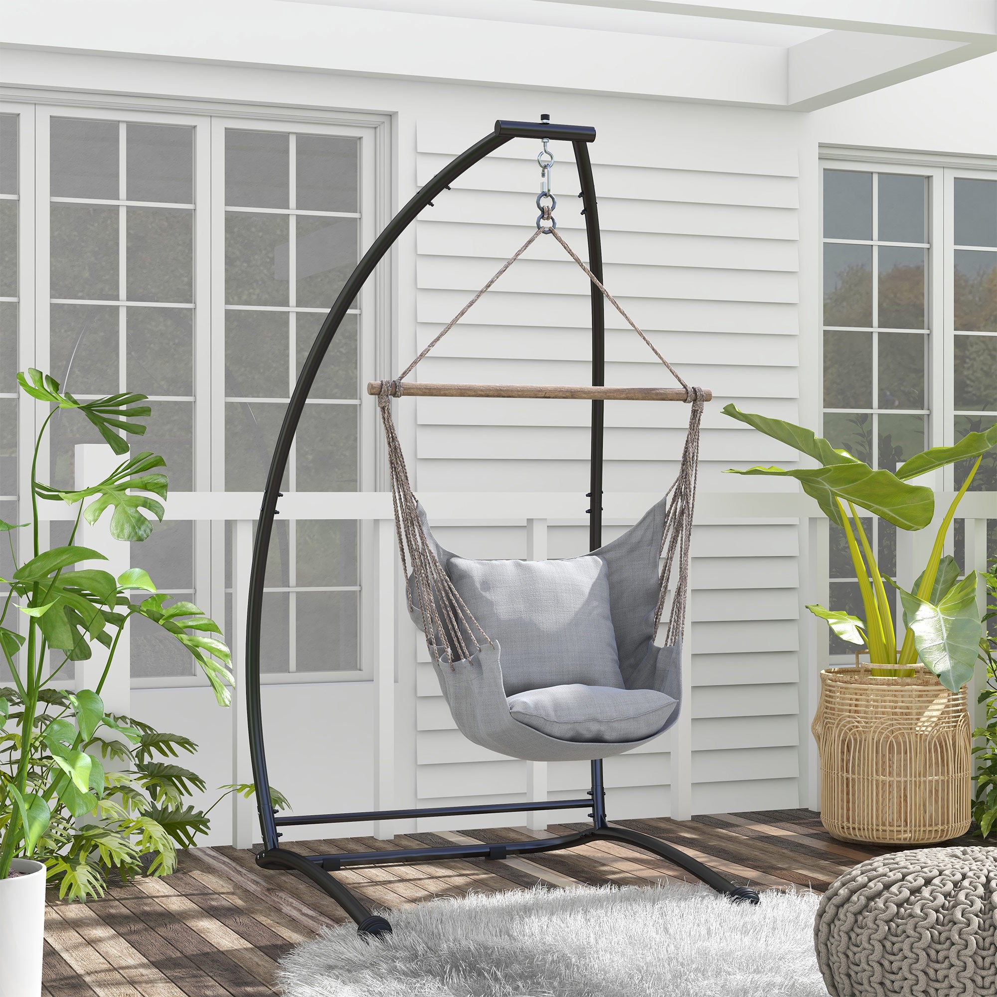 Heavy Duty Metal Hammock Chair Stand with Spring Buckle - Black
