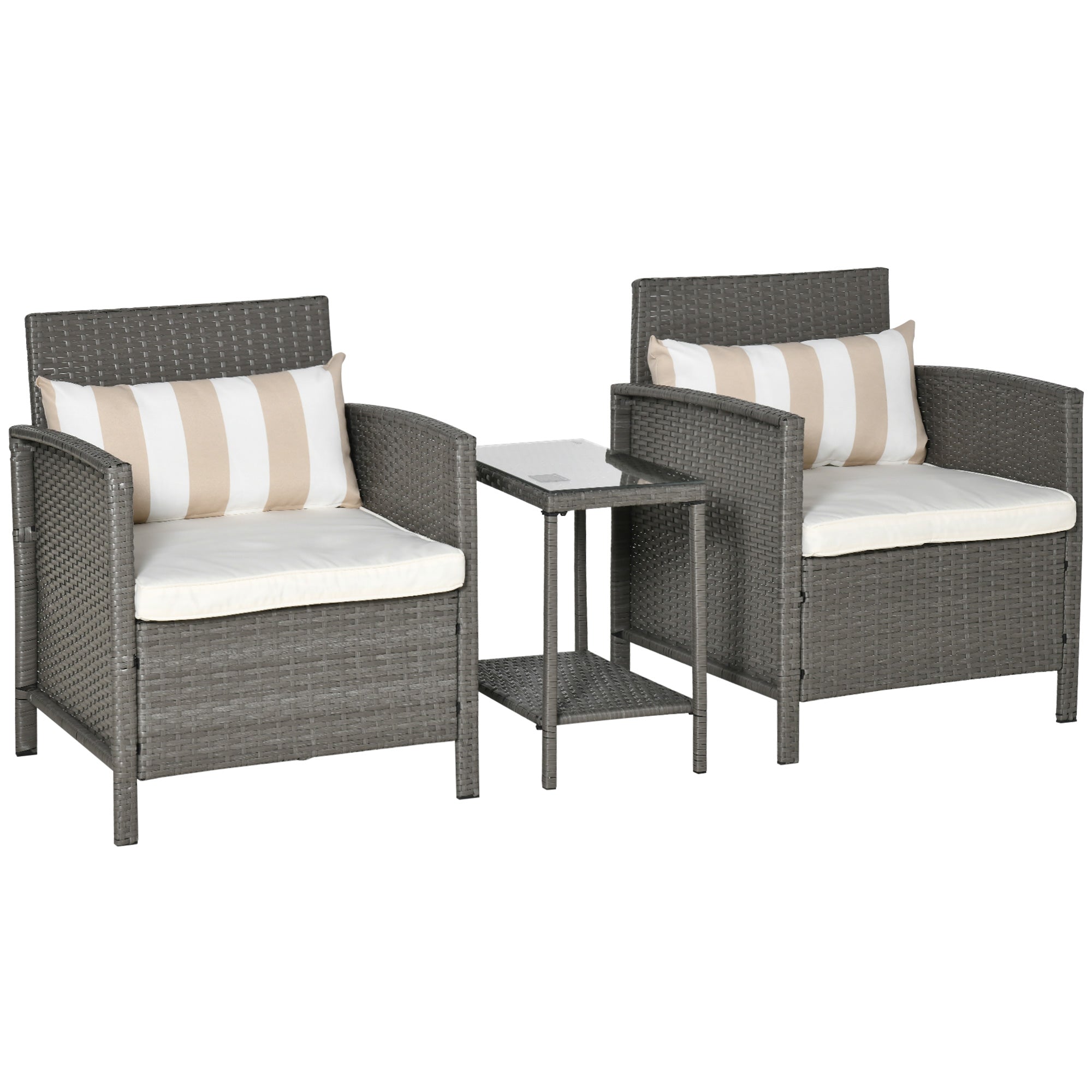 3 Piece Rattan Garden Furniture Set with Metal Frame - Light Grey