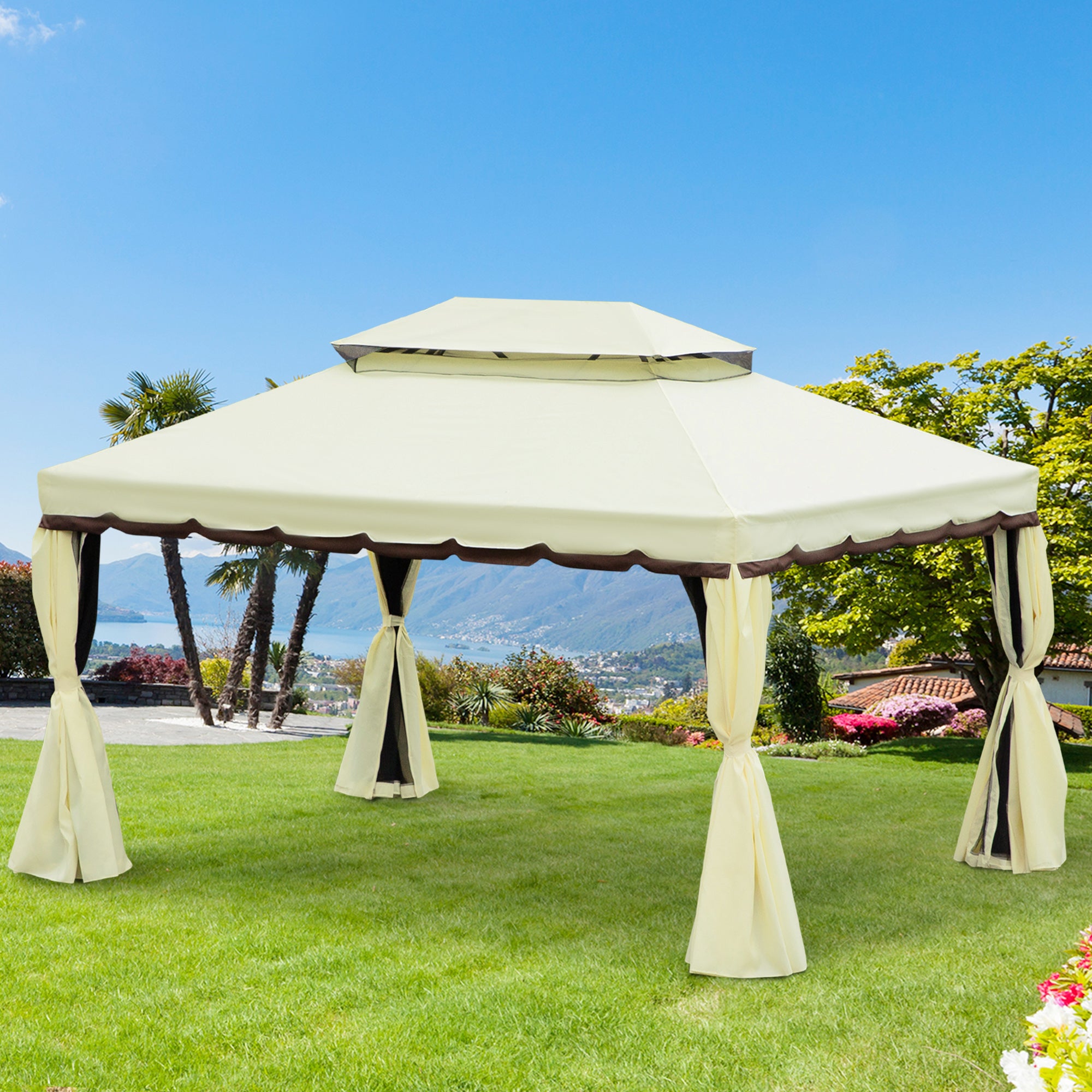 3 x 4 Metre Aluminium Gazebo with Curtains and Mosquito Nets - Cream White