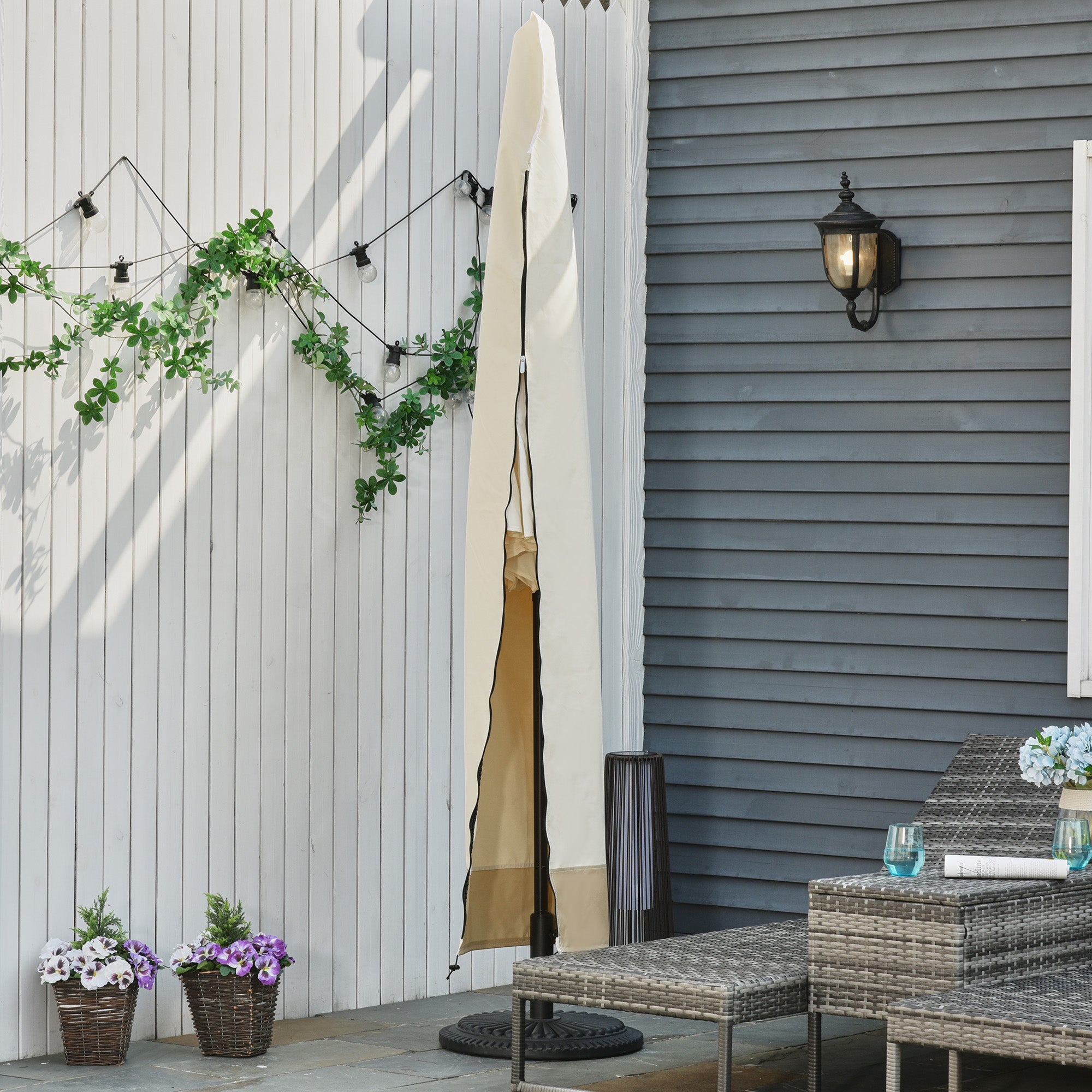 Deluxe Waterproof Garden Parasol Cover 600D Oxford Cloth Black