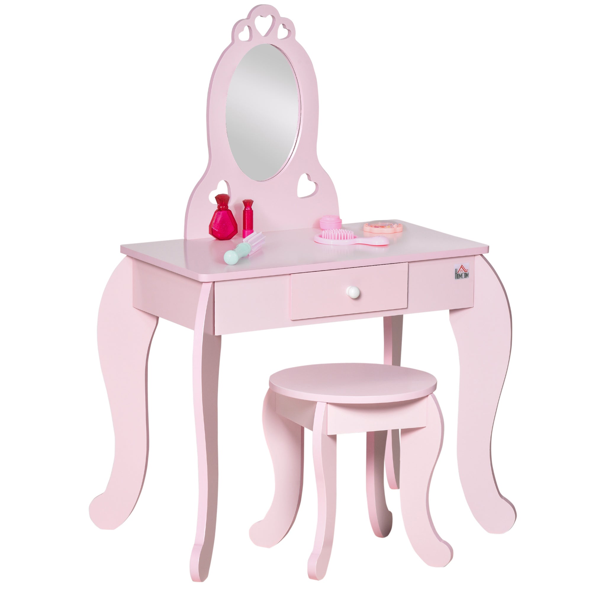 2 Piece Kids Vanity Table and Stool Set with Mirror Pink