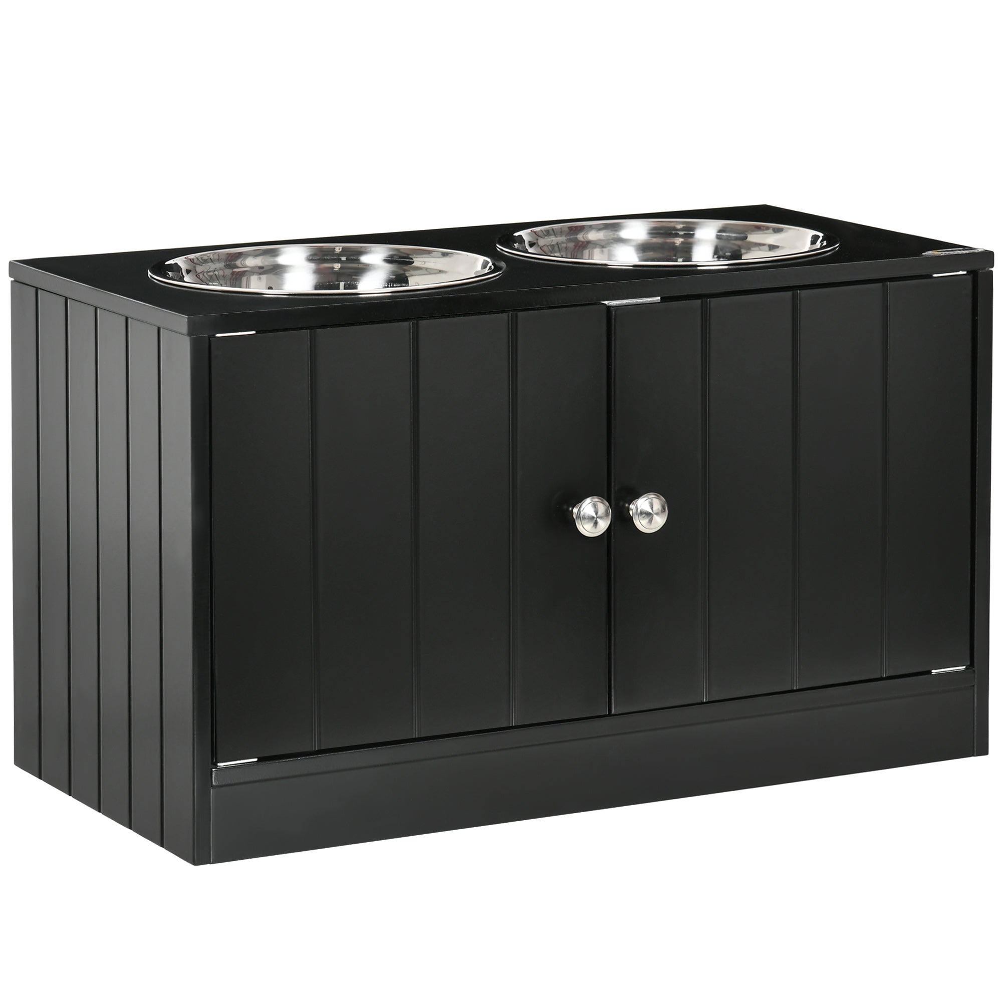Raised Dog Bowls Feeding Station with Stand, Storage & 2 Stainless Steel Bowls for Large Dogs - Black