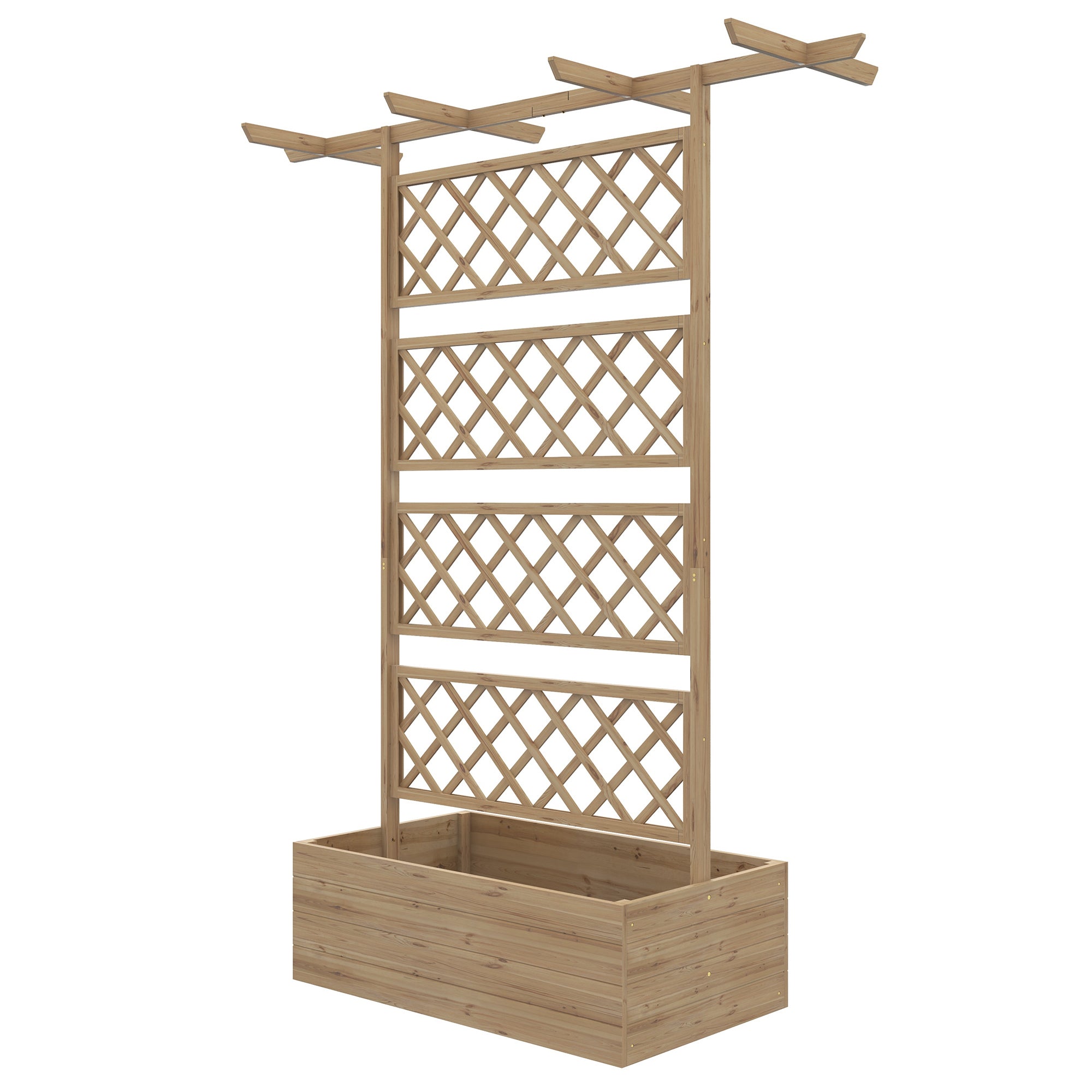 Wooden Raised Garden Bed with Trellis and Roof - Natural Tone