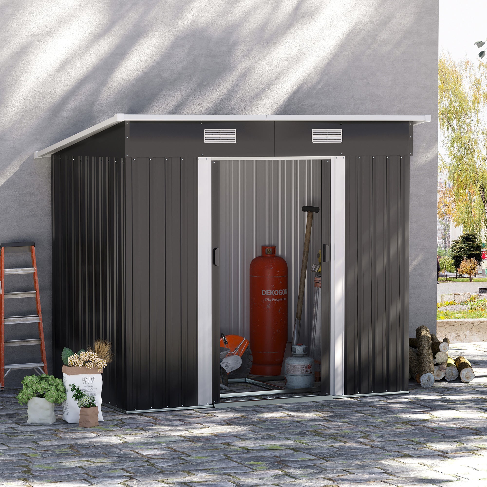 6.8 x 4.3ft Outdoor Garden Storage Shed with Air Vents - Black