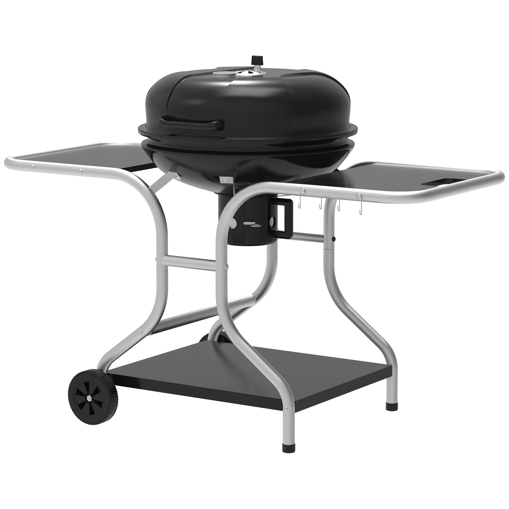 Charcoal Grill Trolley with Wheels and Large Cooking Area - Black