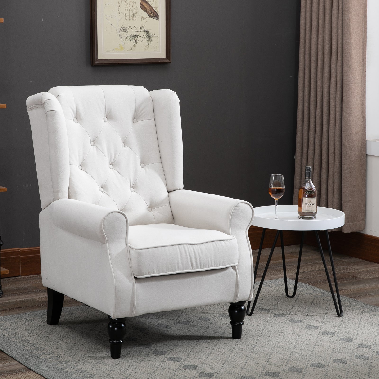 Vintage Wingback Accent Chair for Living Room and Bedroom - Cream White