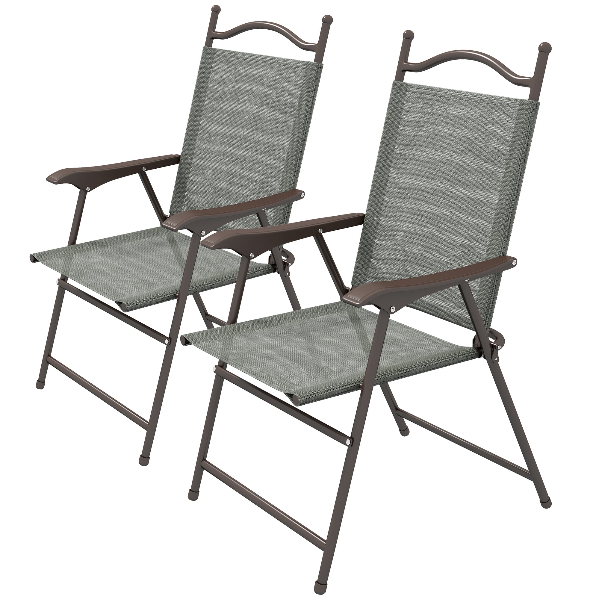 Set of 2 Folding Patio Camping Chairs with Mesh Fabric Seat - Black