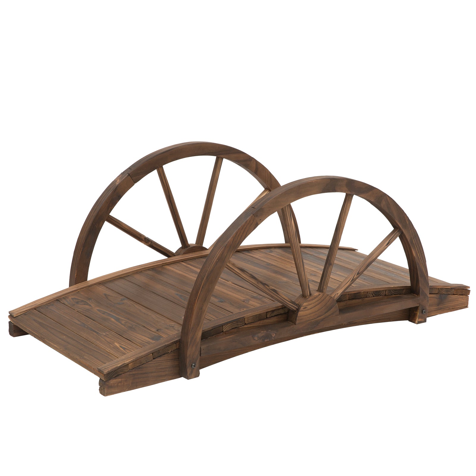 Wooden Garden Bridge 100L x 50W x 37H cm with Arc Railings - Stained Finish
