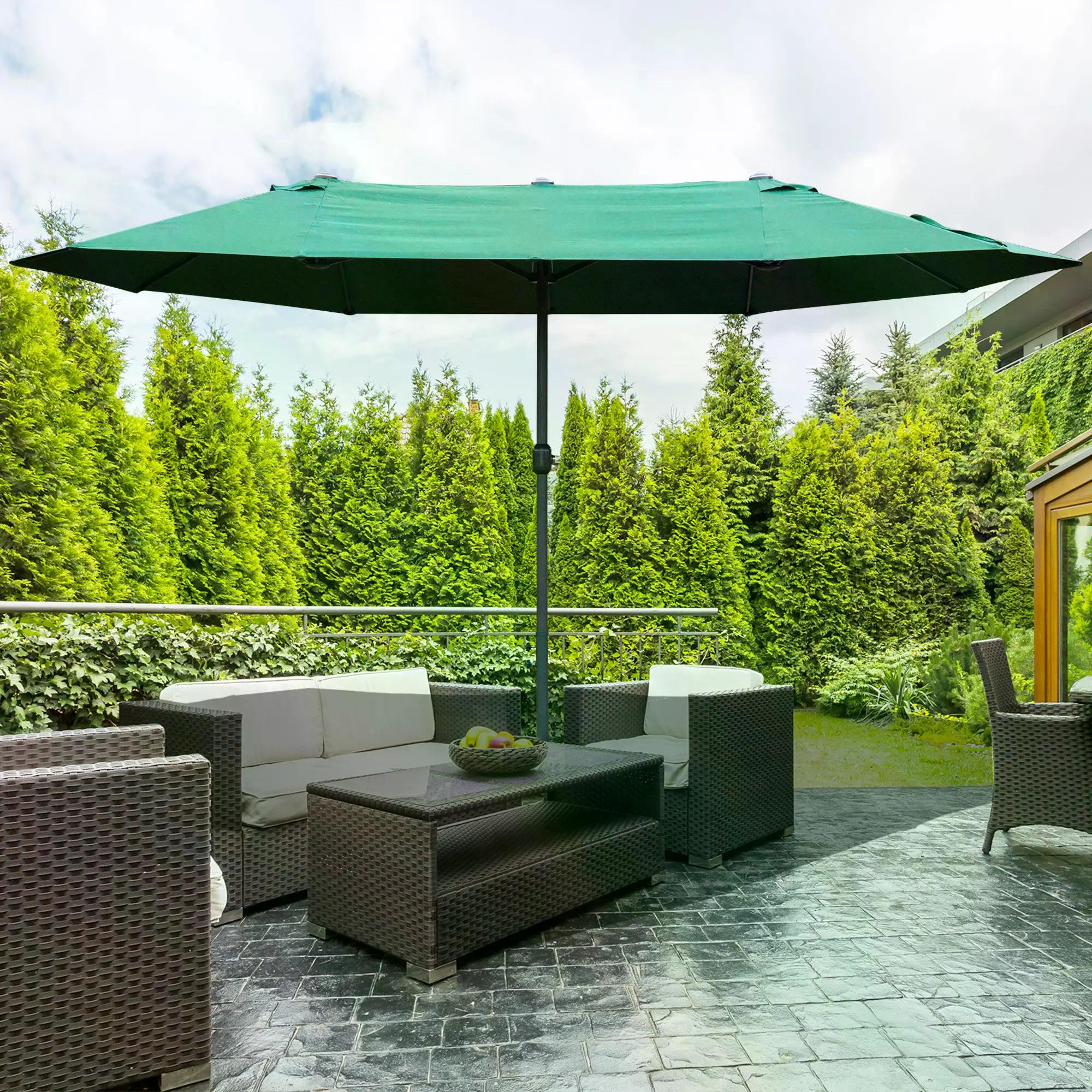 4.6m Double Canopy Garden Parasol UV Resistant - Dark Green