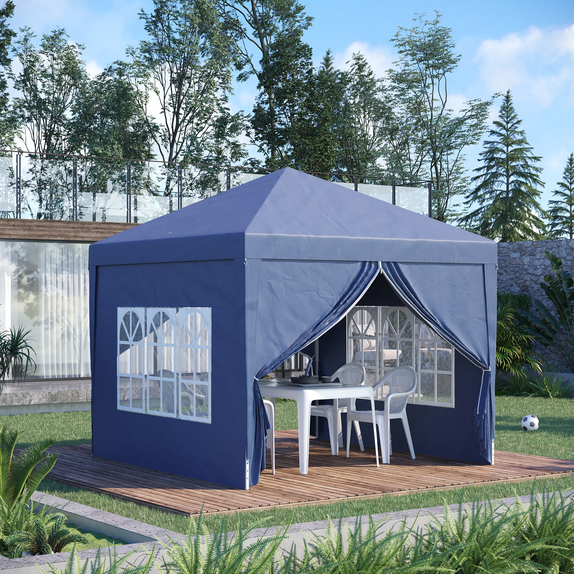 3 x 3 Metres Pop Up Water Resistant Gazebo Tent Canopy - Blue