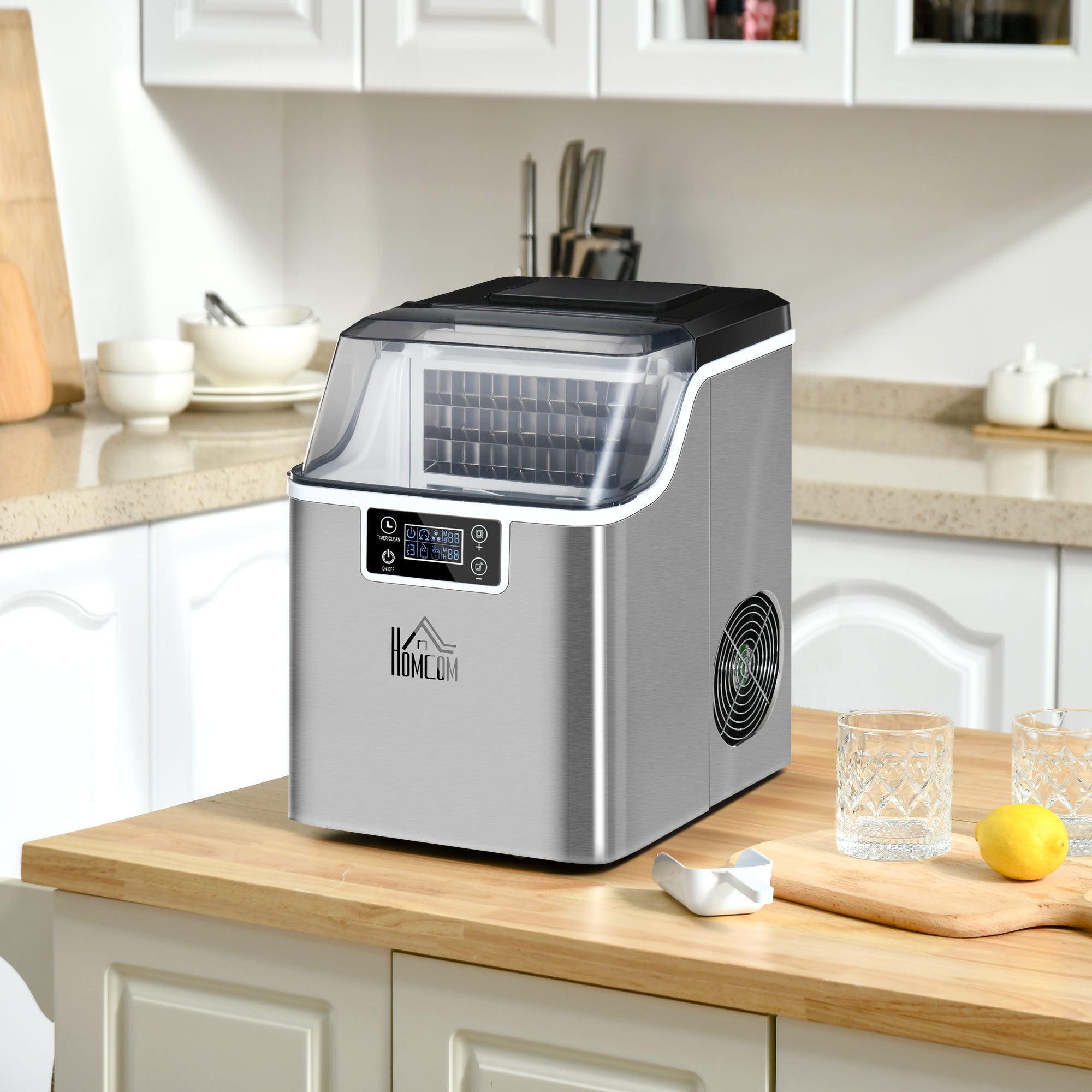 Countertop Ice Maker Machine 20kg Daily with Adjustable Cube Size - Silver