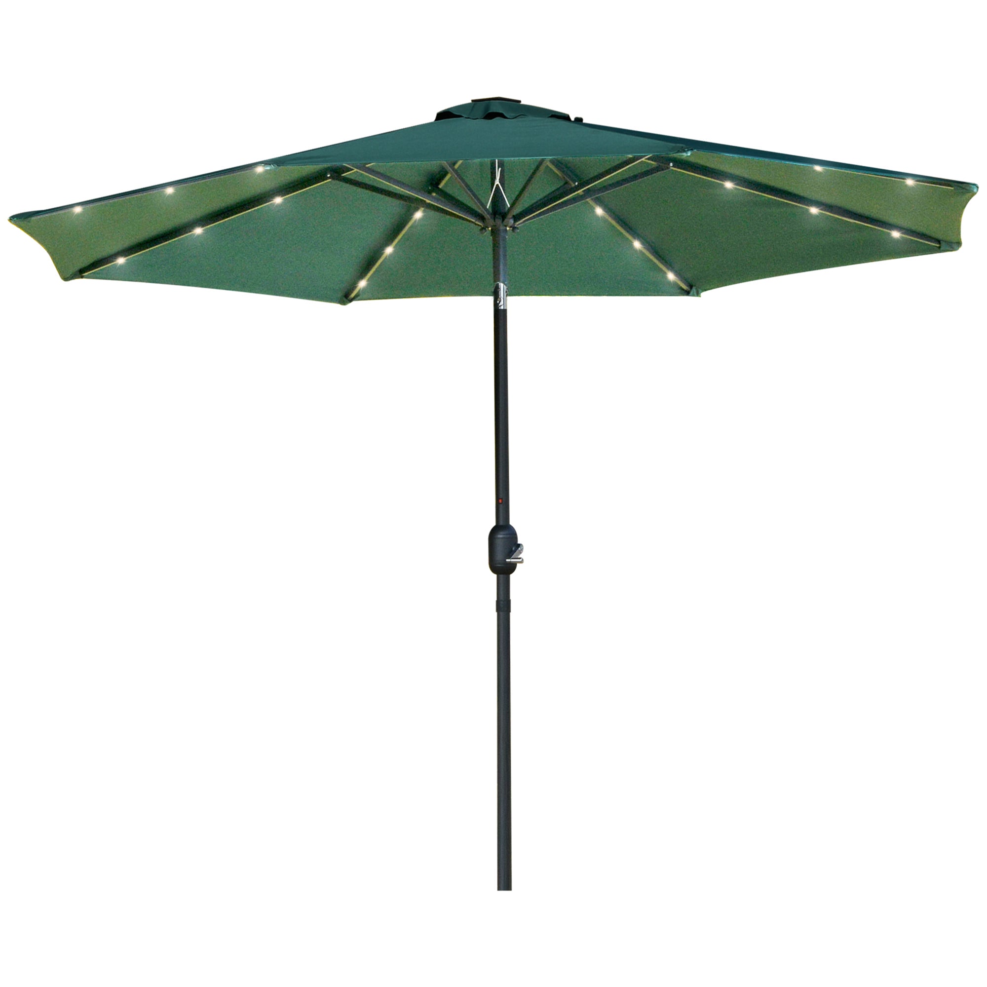 2.7m Garden Parasol with LED Lights and Crank Tilt - Green